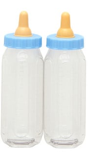2 Deko Babyflaschen Junge 13 cm blau