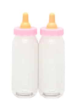 2 Deko Babyflaschen Mädchen aus Kunststoff rosa
