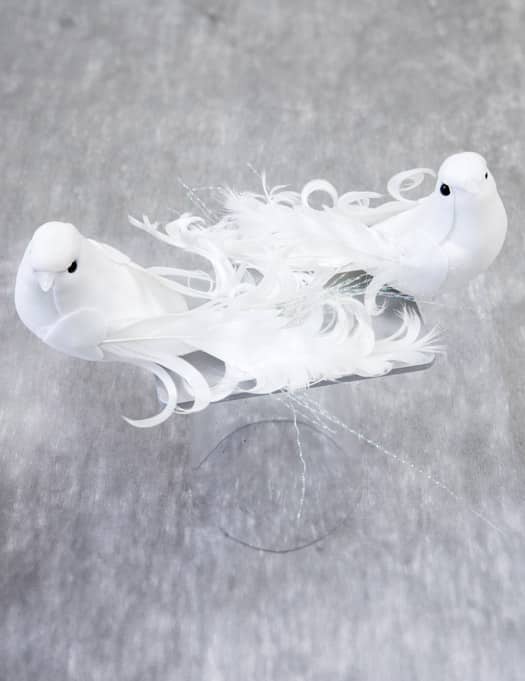 2 Deko-Vögel in Weiß 13 cm mit Federn