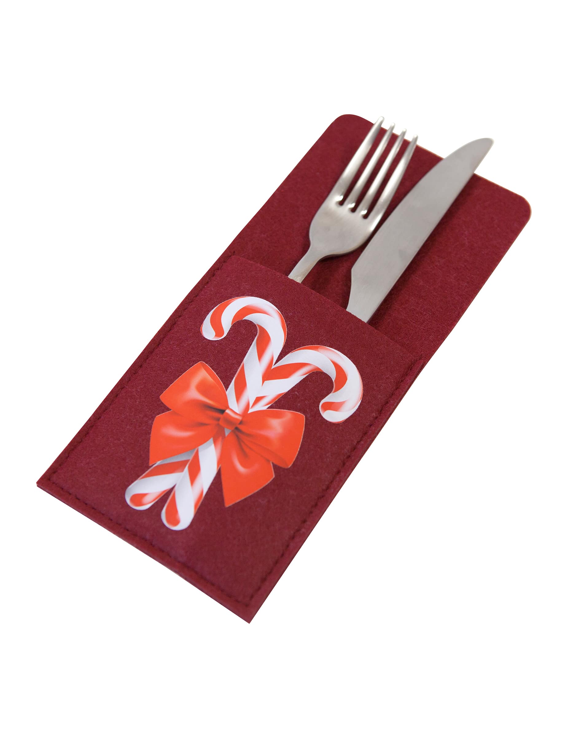 2 Filz-Bestecktaschen Zuckerstange Rot/Weiß