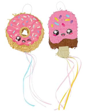 2 Mini-Piñatas Kawaï Party Donut + Eis 15 cm