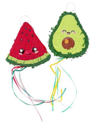 2 Mini-Pinatas Kawaii Party Wassermelone + Avocado 15 cm
