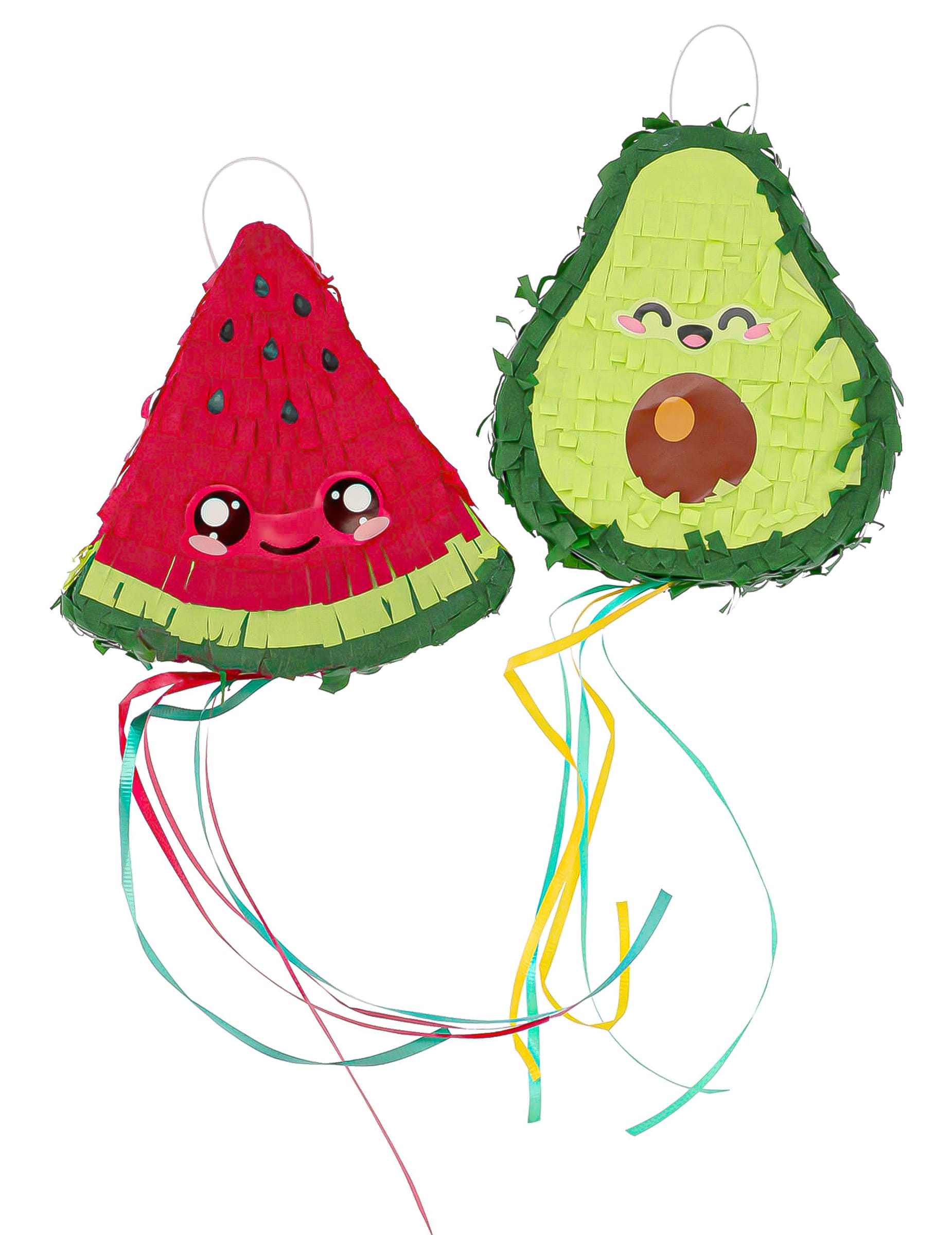 2 Mini-Pinatas Kawaii Party Wassermelone + Avocado 15 cm