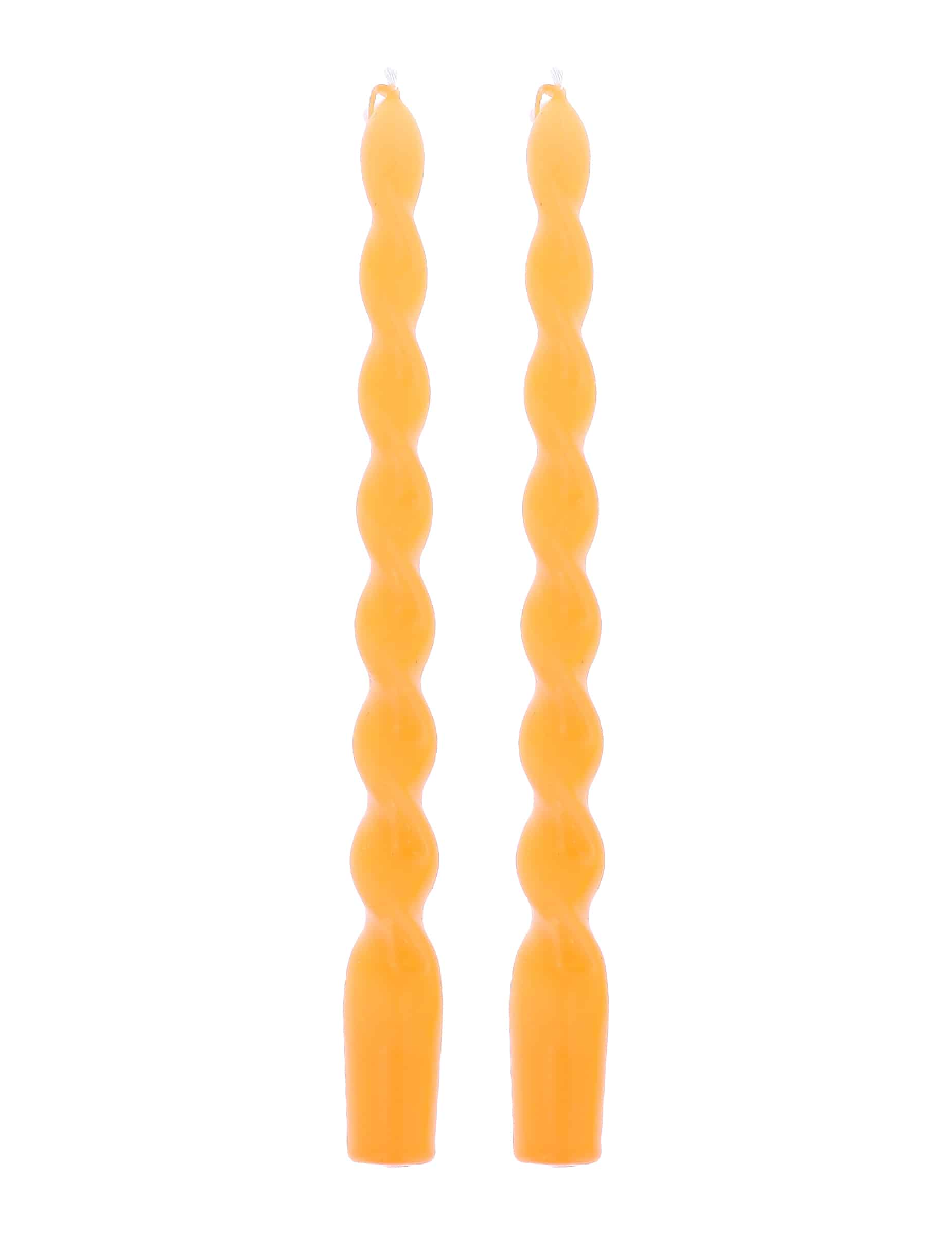 2 Orangefarbene gedrehte Stabkerzen (25 cm)