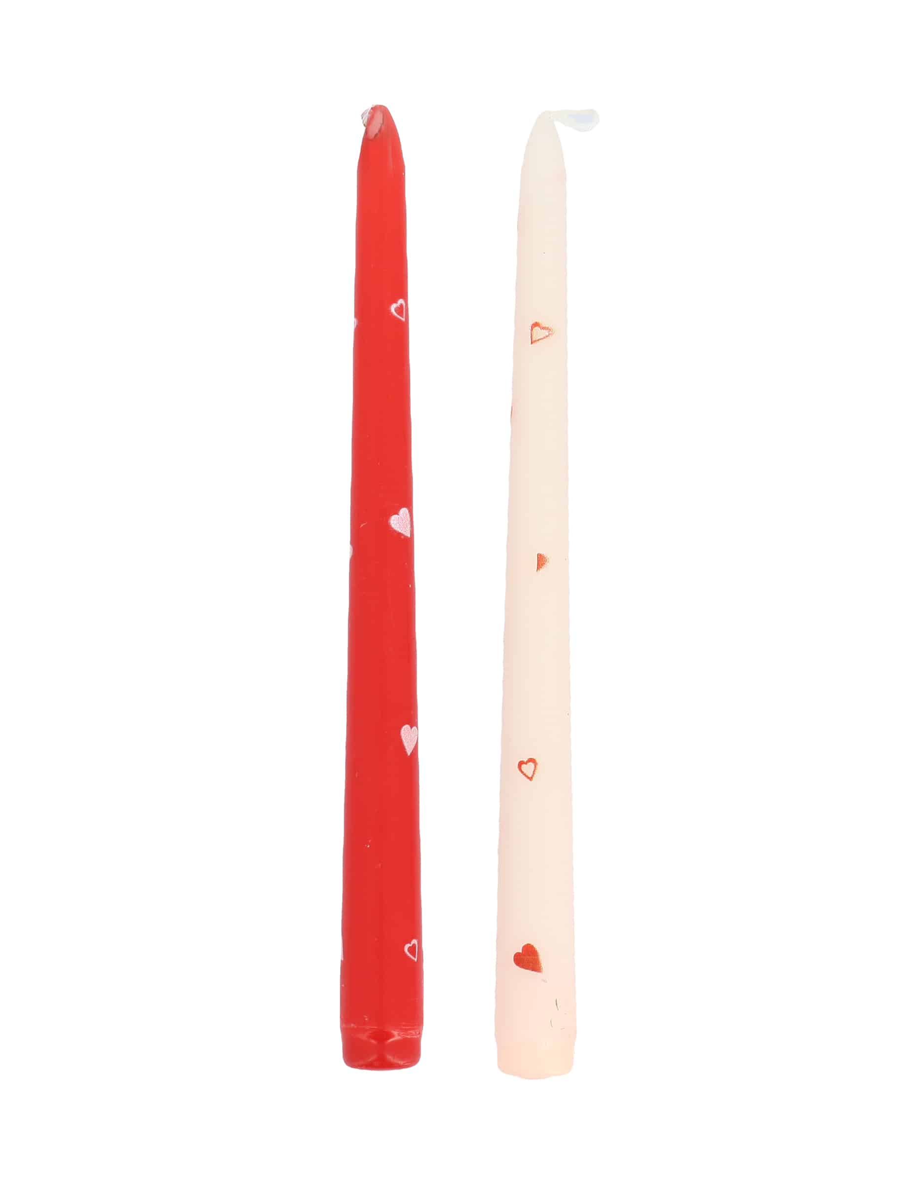 2 Stabkerzen Weiß Rot Herzen 25 cm