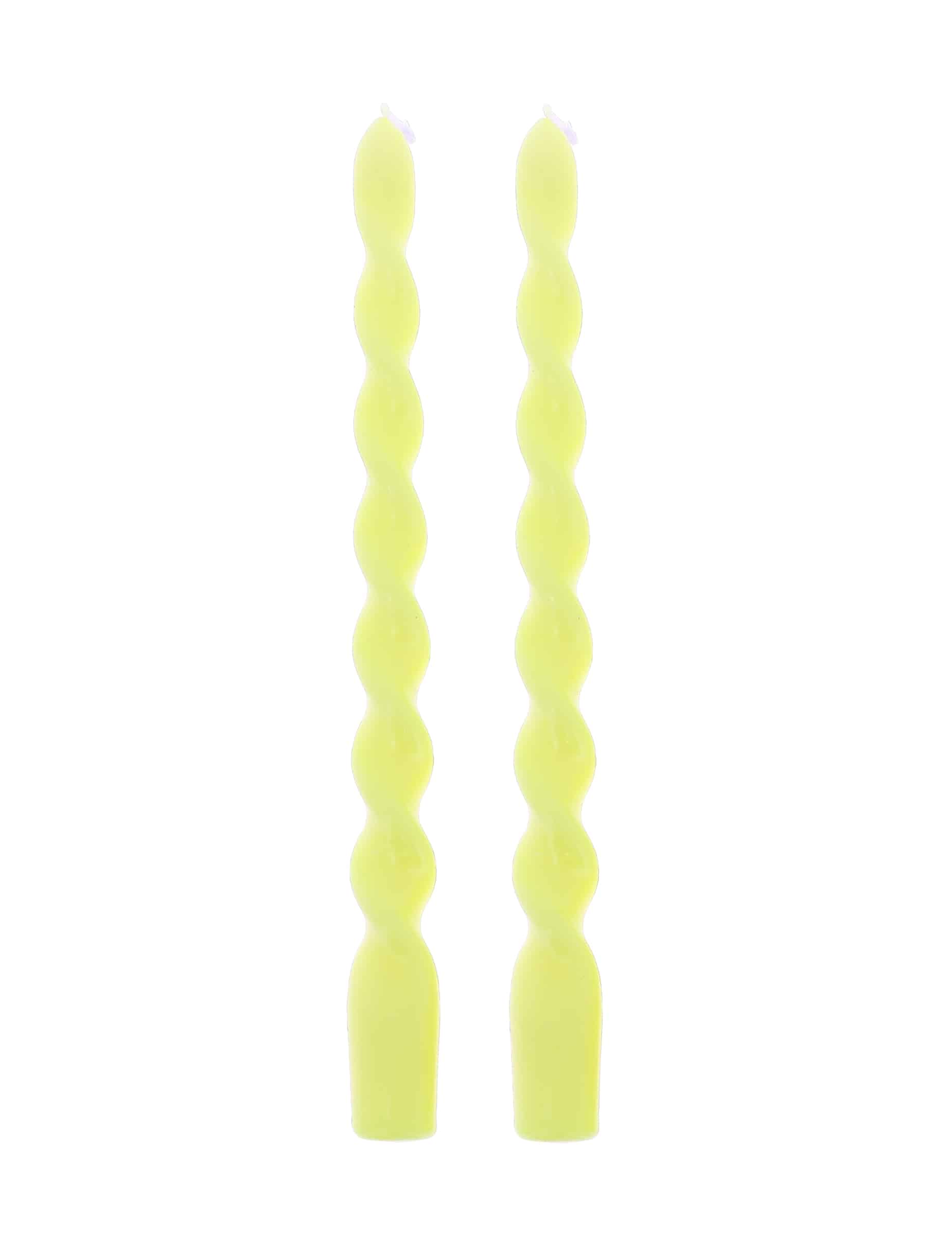 2 gelbe gedrehte Stabkerzen 25 cm