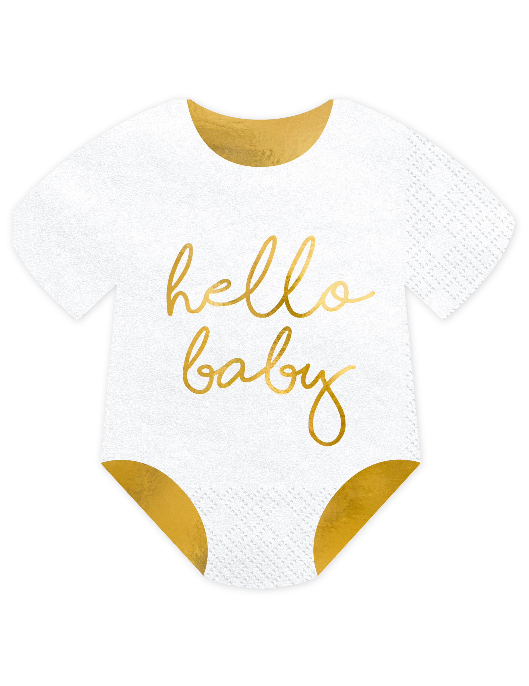 20 Cocktailservietten Body Hello Baby 16 x 16 cm weiß gold