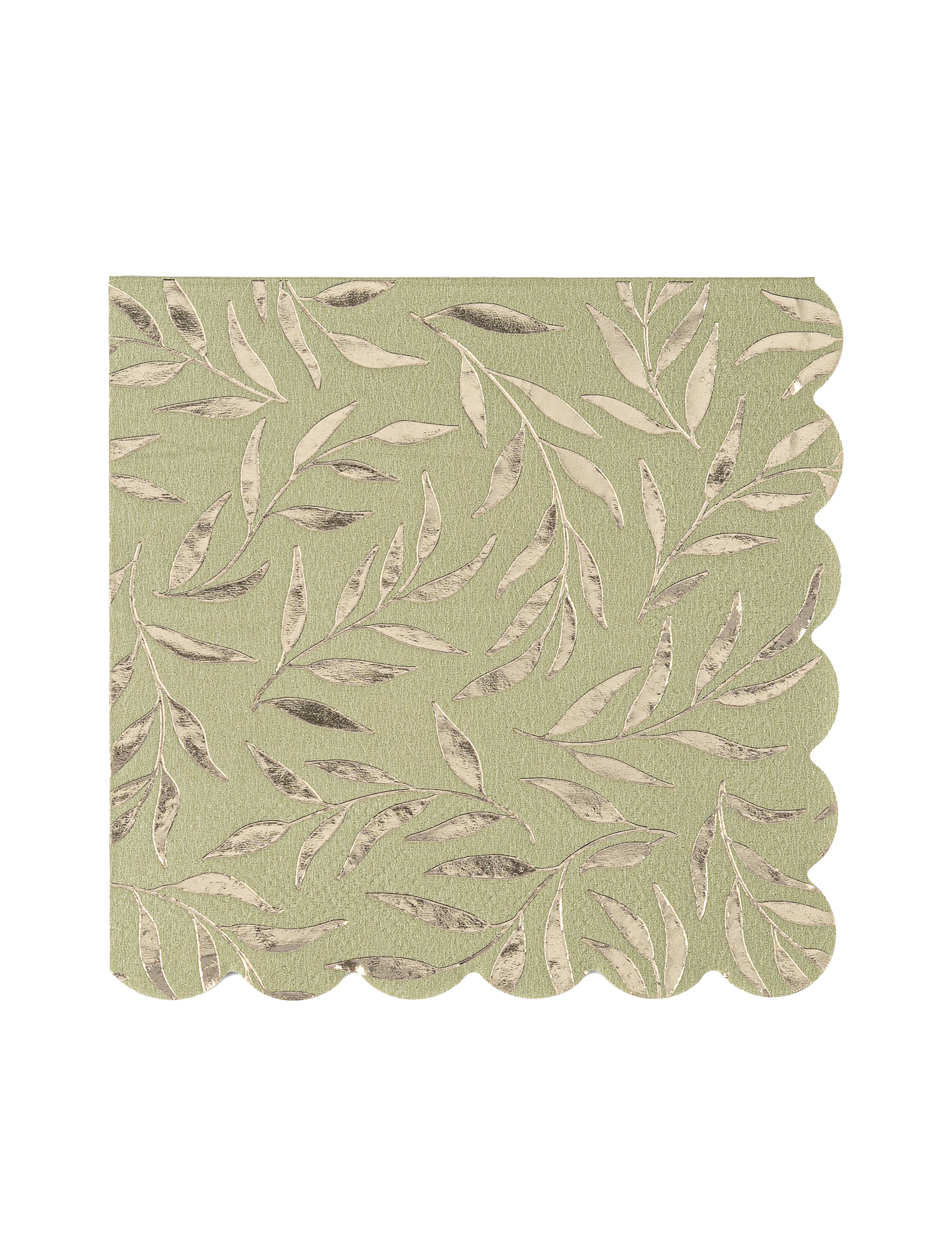 20 Cocktailservietten Papier gewellt Salbeigrün + Gold 24x24cm