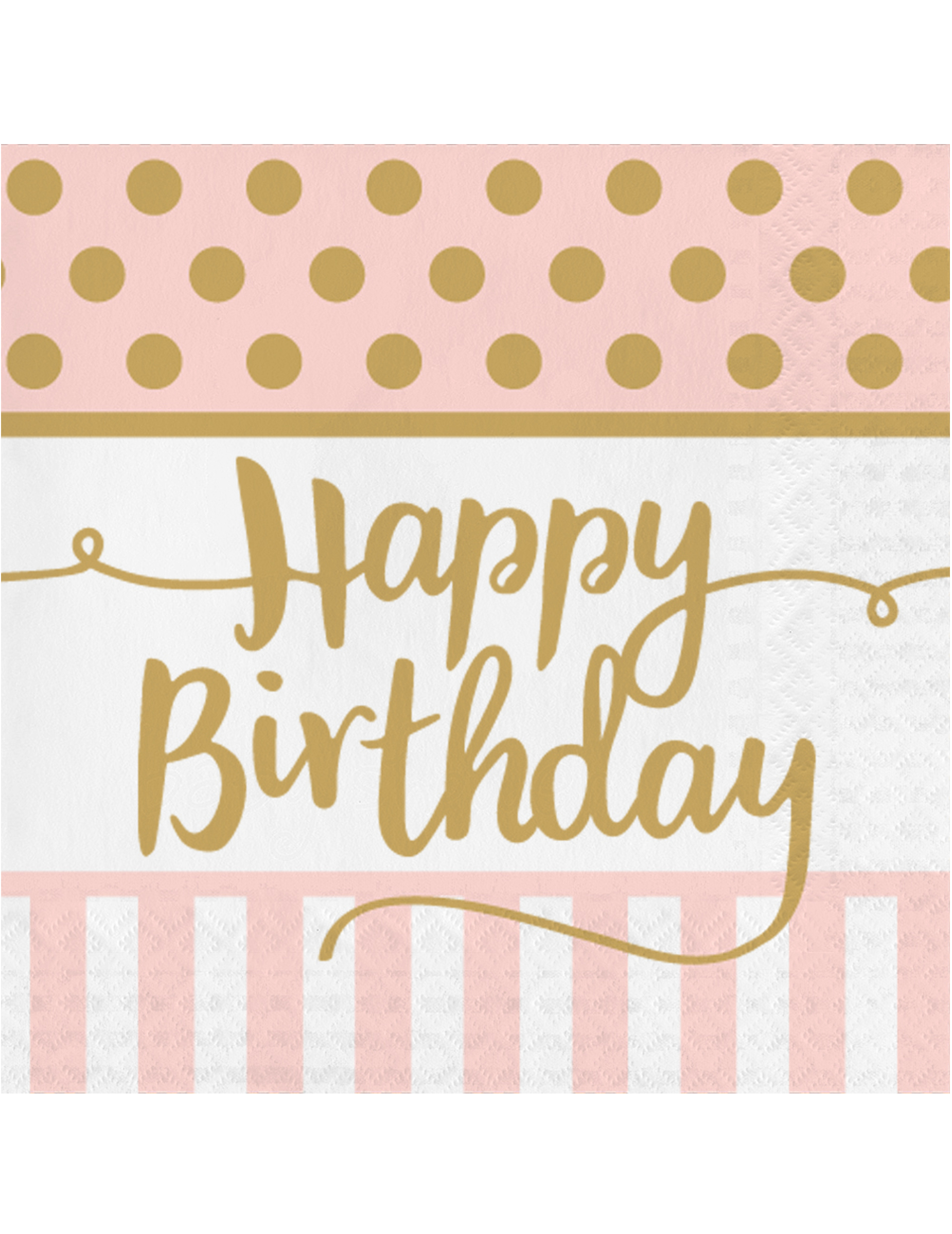 20 Papierservietten Happy Birthday Rosa und Gold 33 x 33 cm für Geburtstag