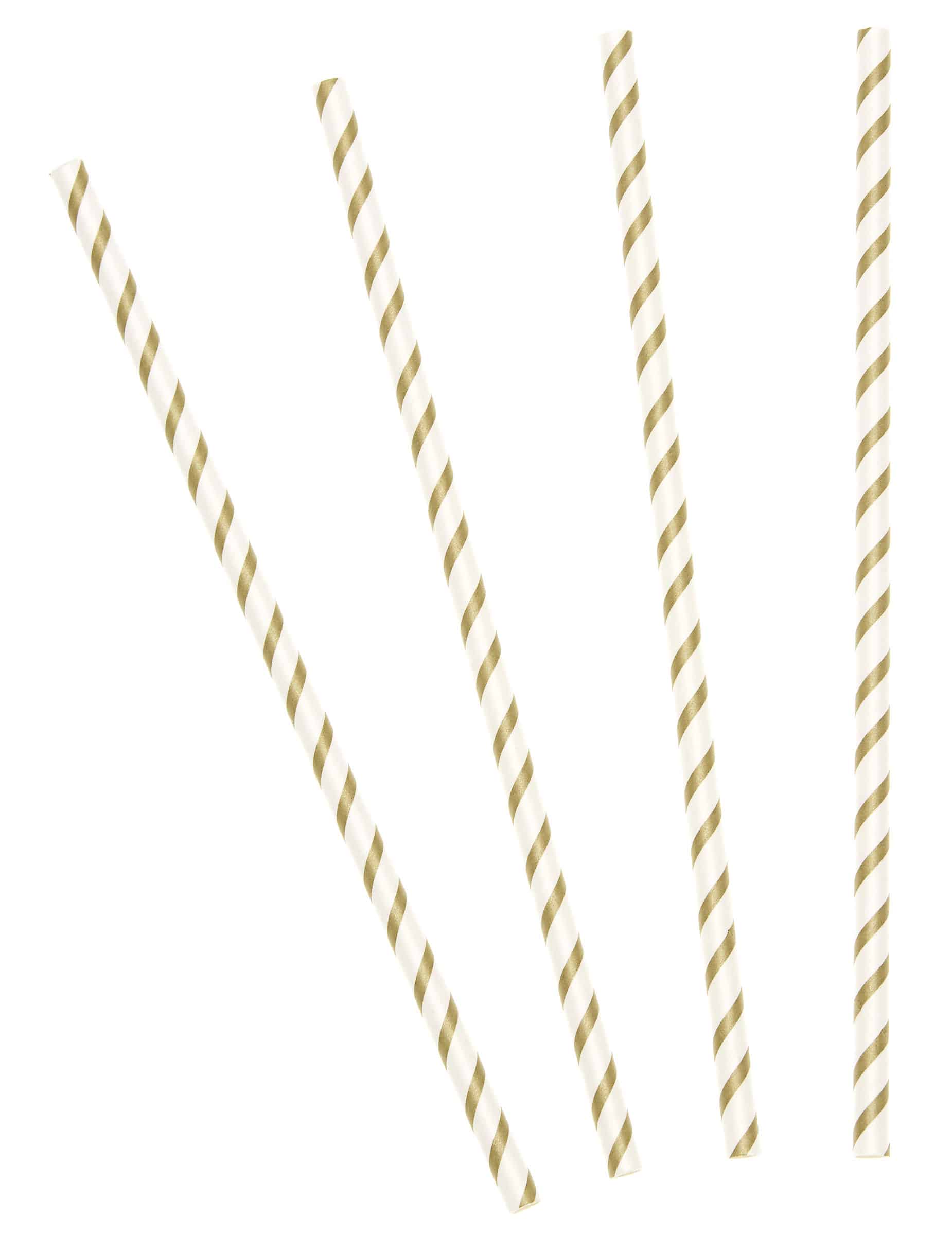20 Papierstrohhalme Gestreift Gold