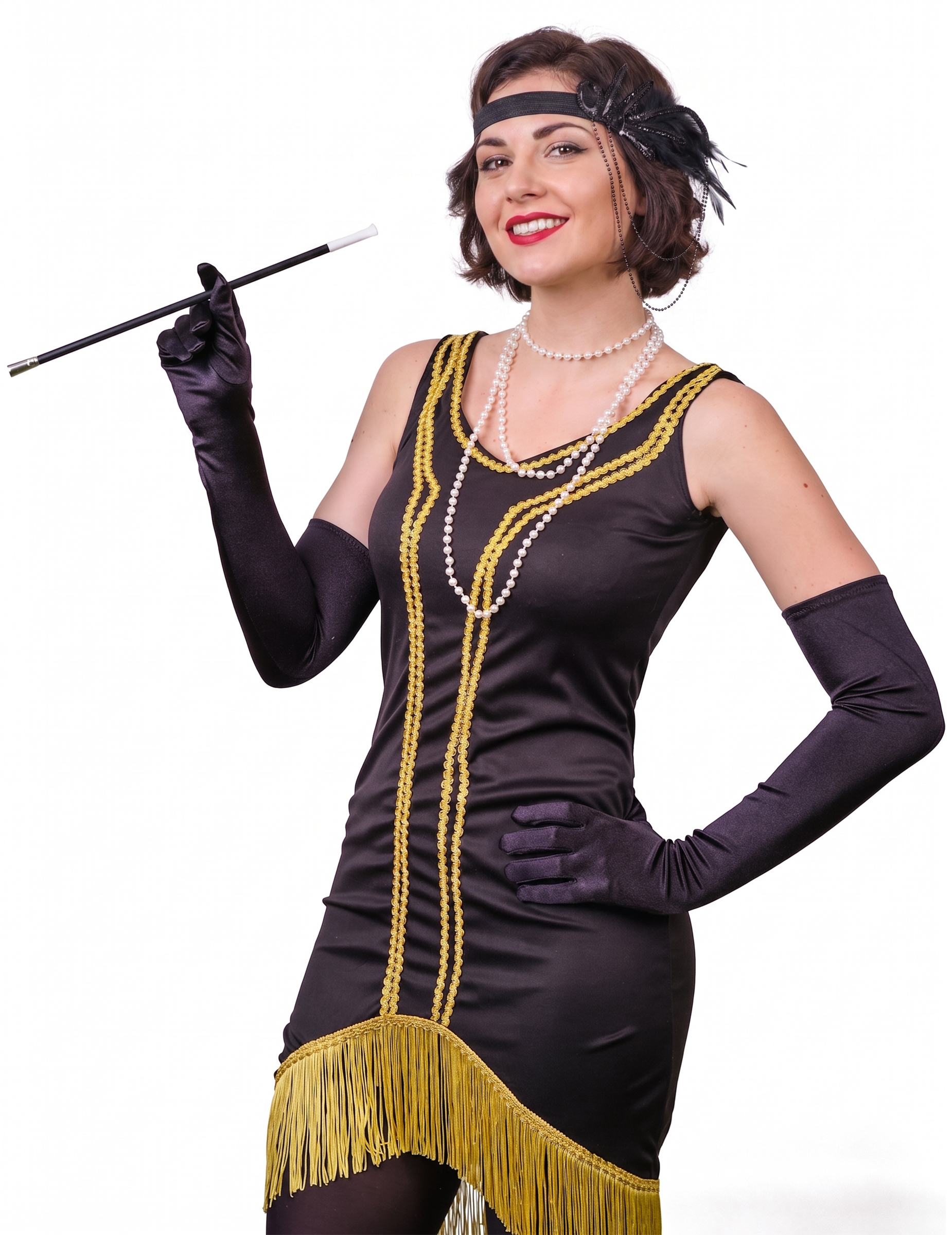 20er Jahre Accessoire-Set für Damen 7-teilig schwarz
