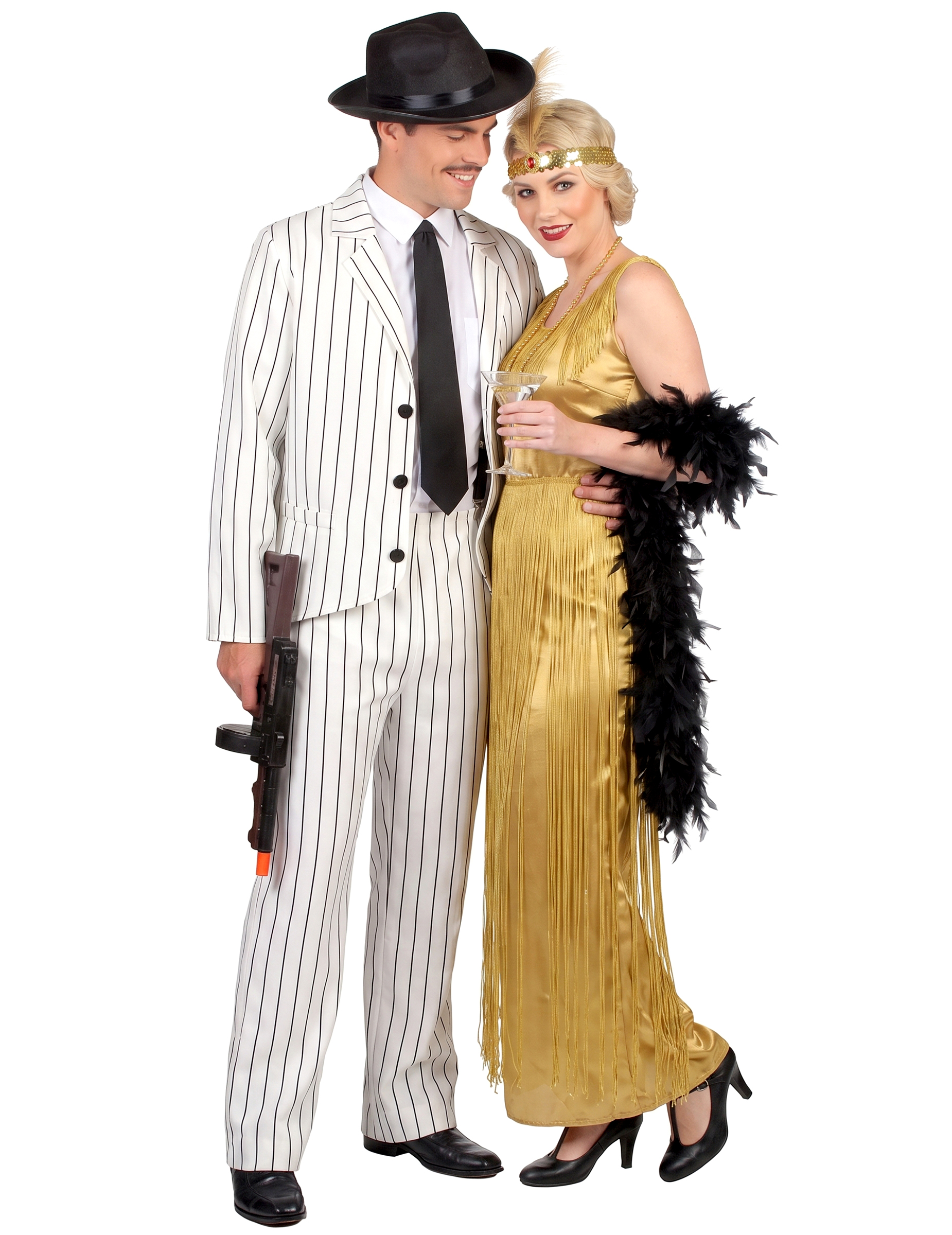 20er-Jahre-Paarkostüm Charleston weiss-schwarz-gold