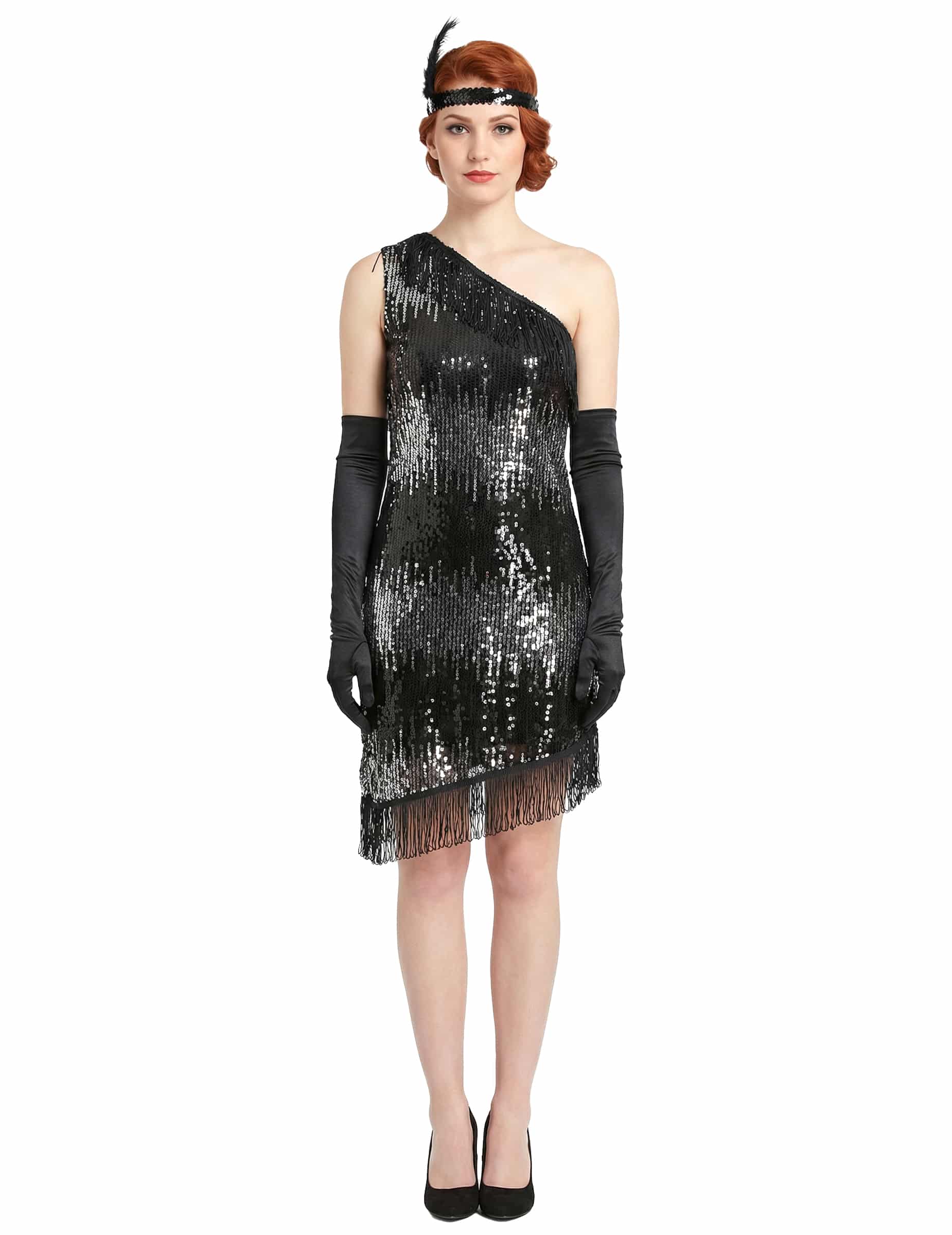 20er Jahre Pailletten-Kleid Damenkostüm schwarz-silber