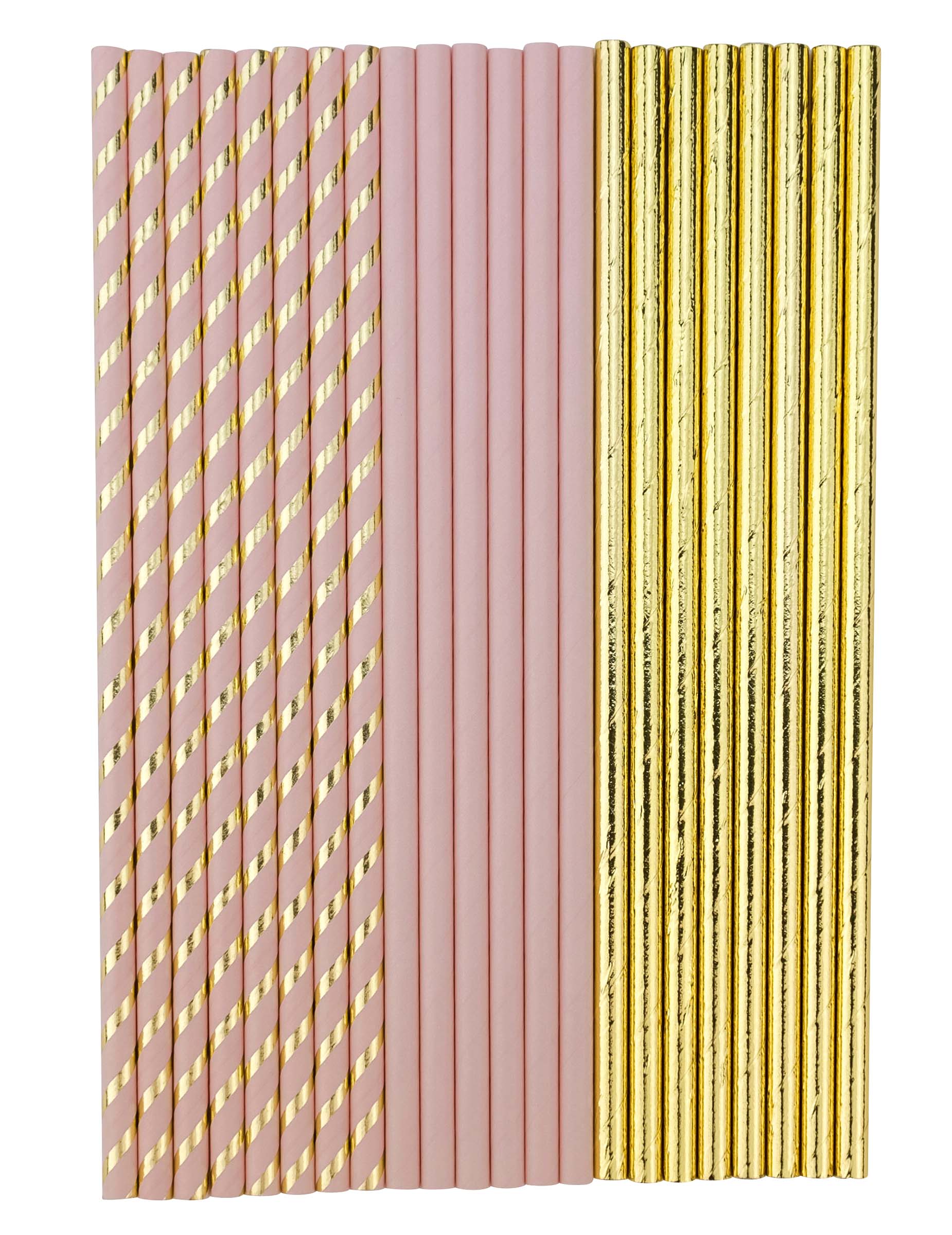 22 Papp-Strohhalme in Puderrosa und Gold 19