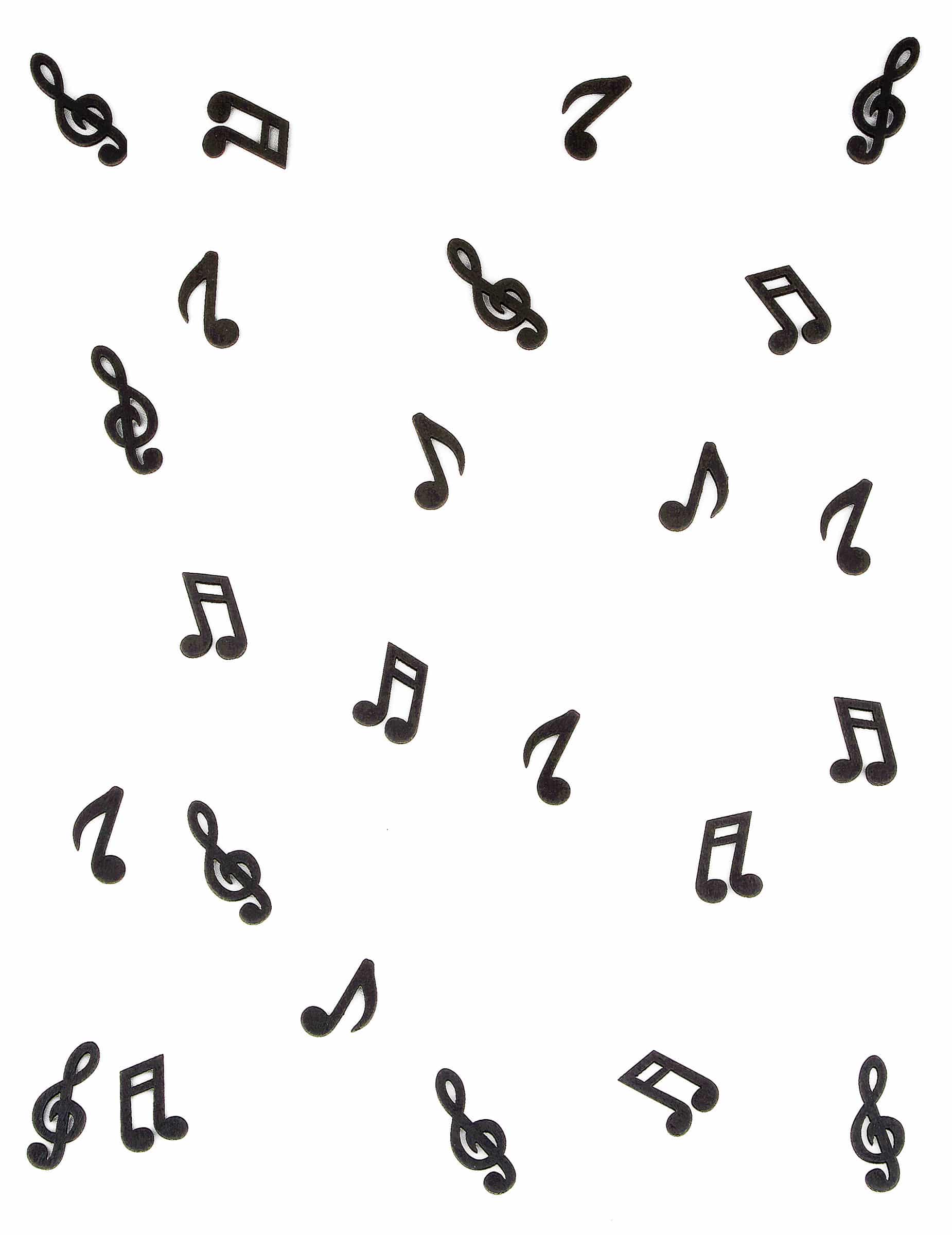 24 Musiknoten aus schwarzem Holz als Tischkonfetti
