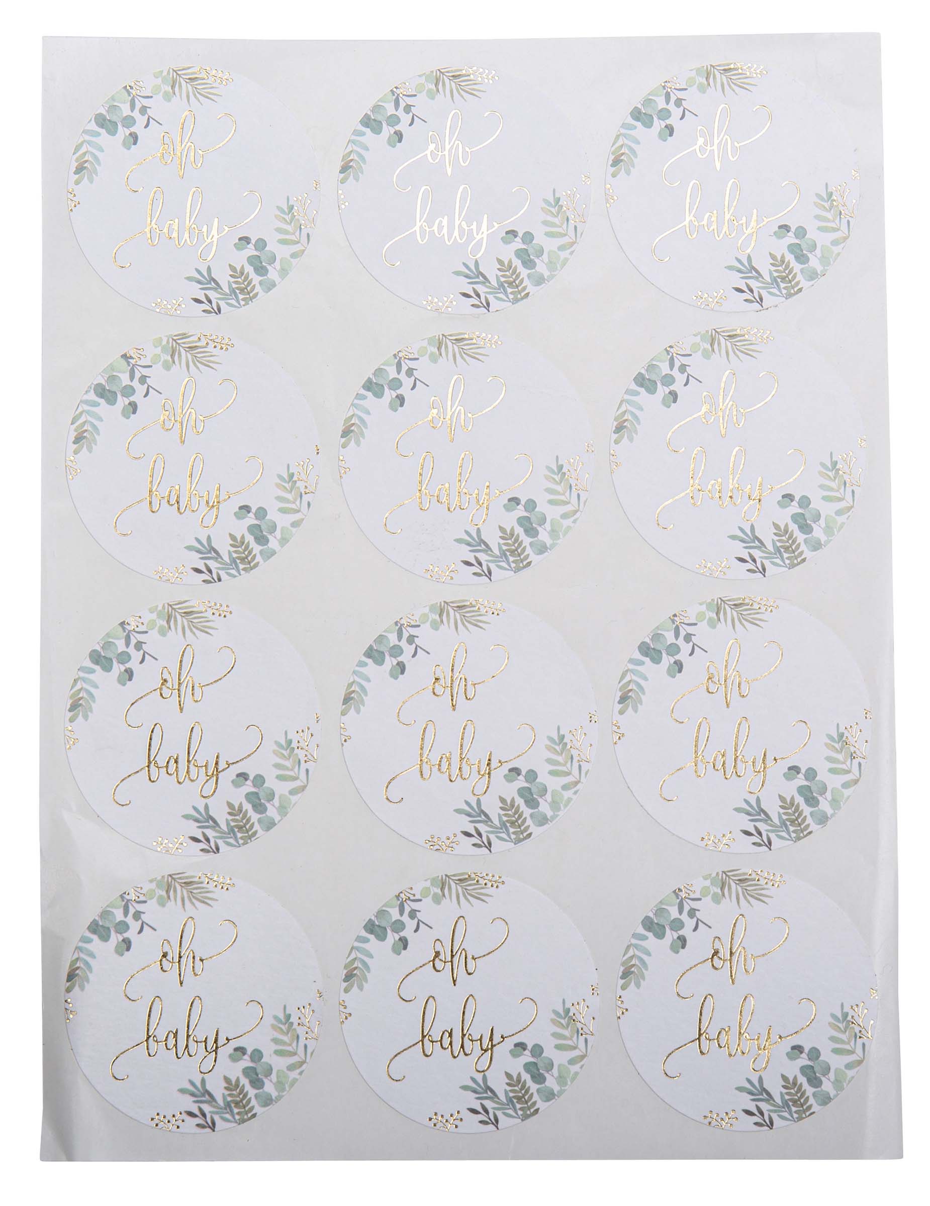 24 runde Aufkleber Oh Baby Botanik und Gold 5 cm