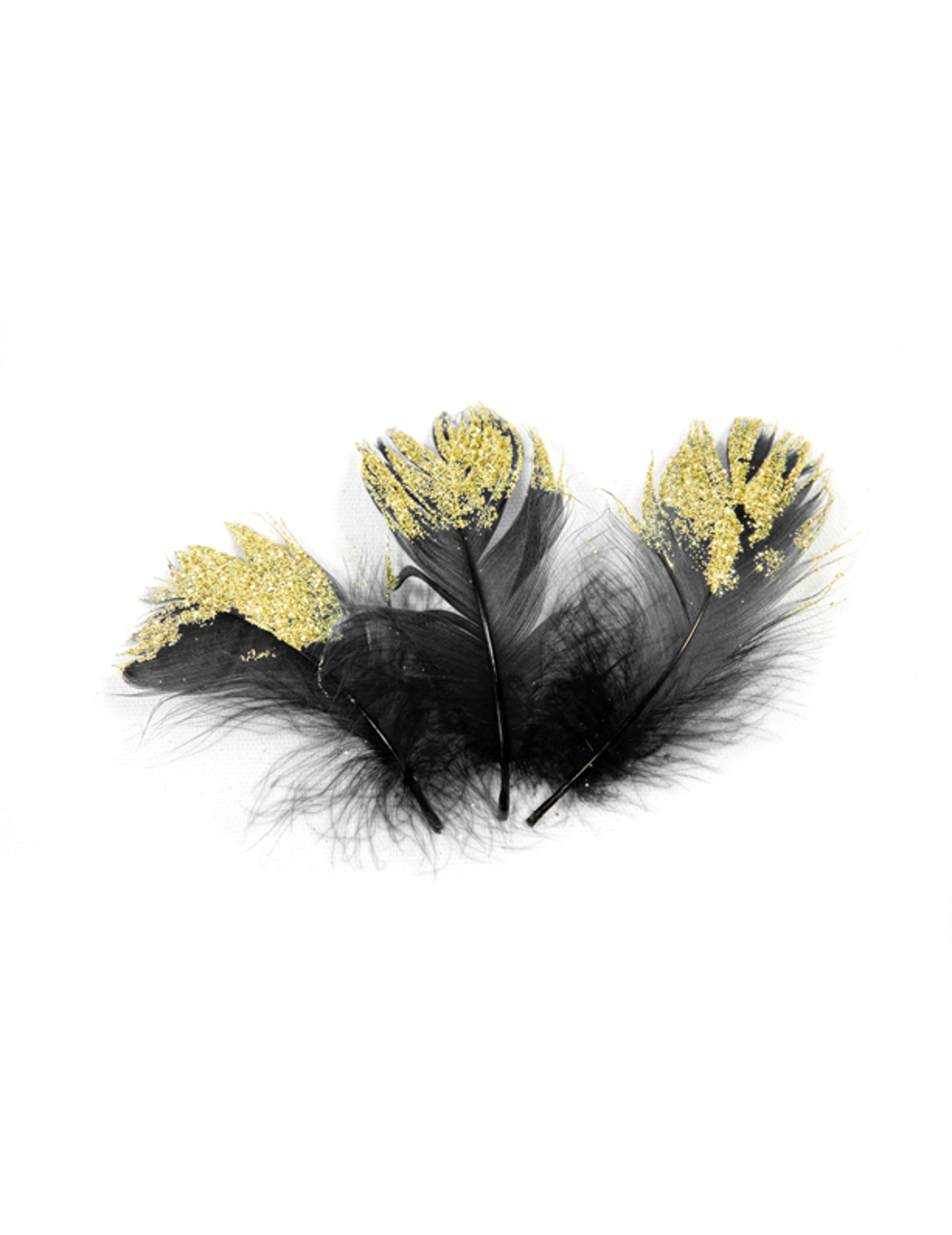 25 gold-glitzernde schwarze Federn 7