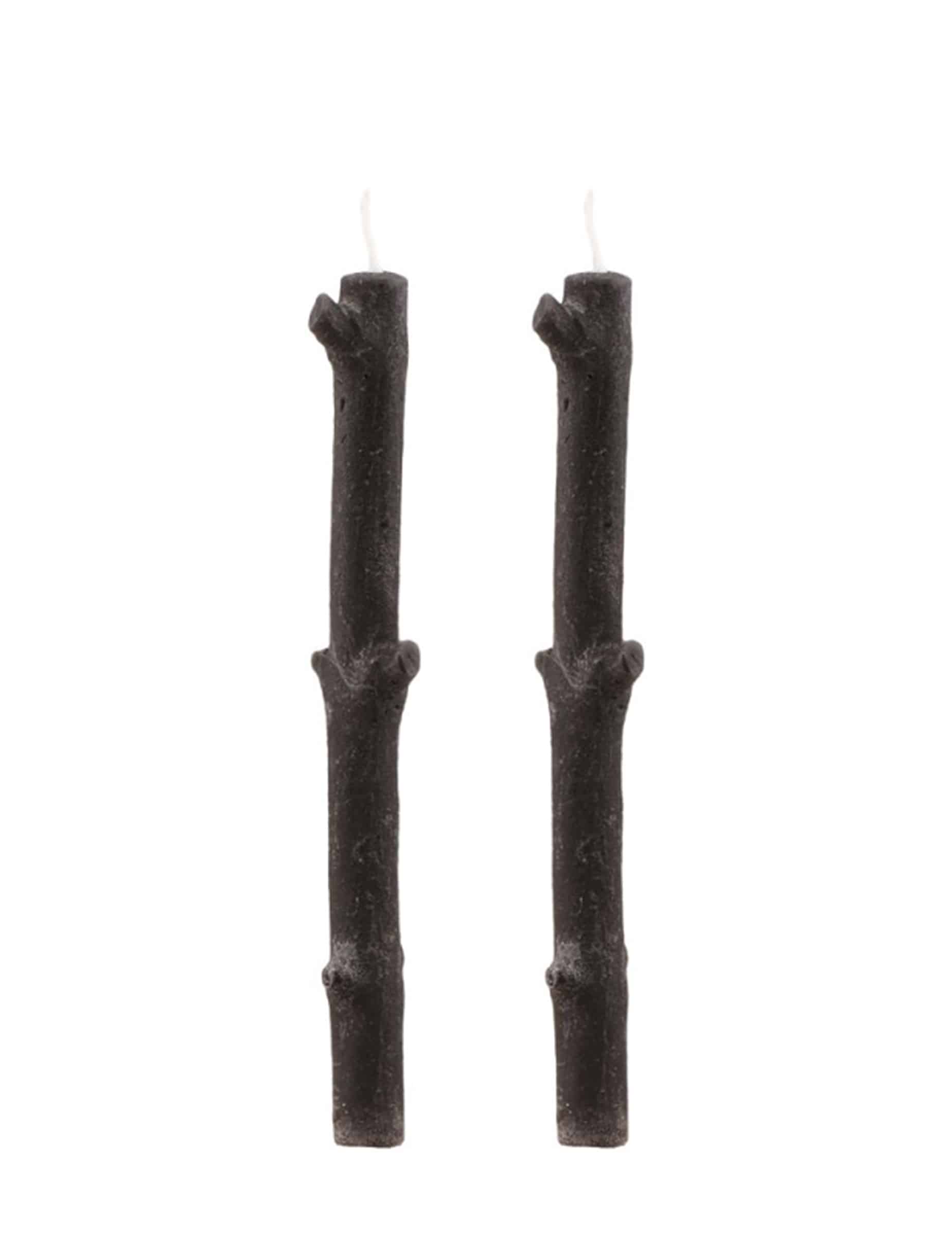 2x schwarze Kerzen in Form von Baumzweigen
