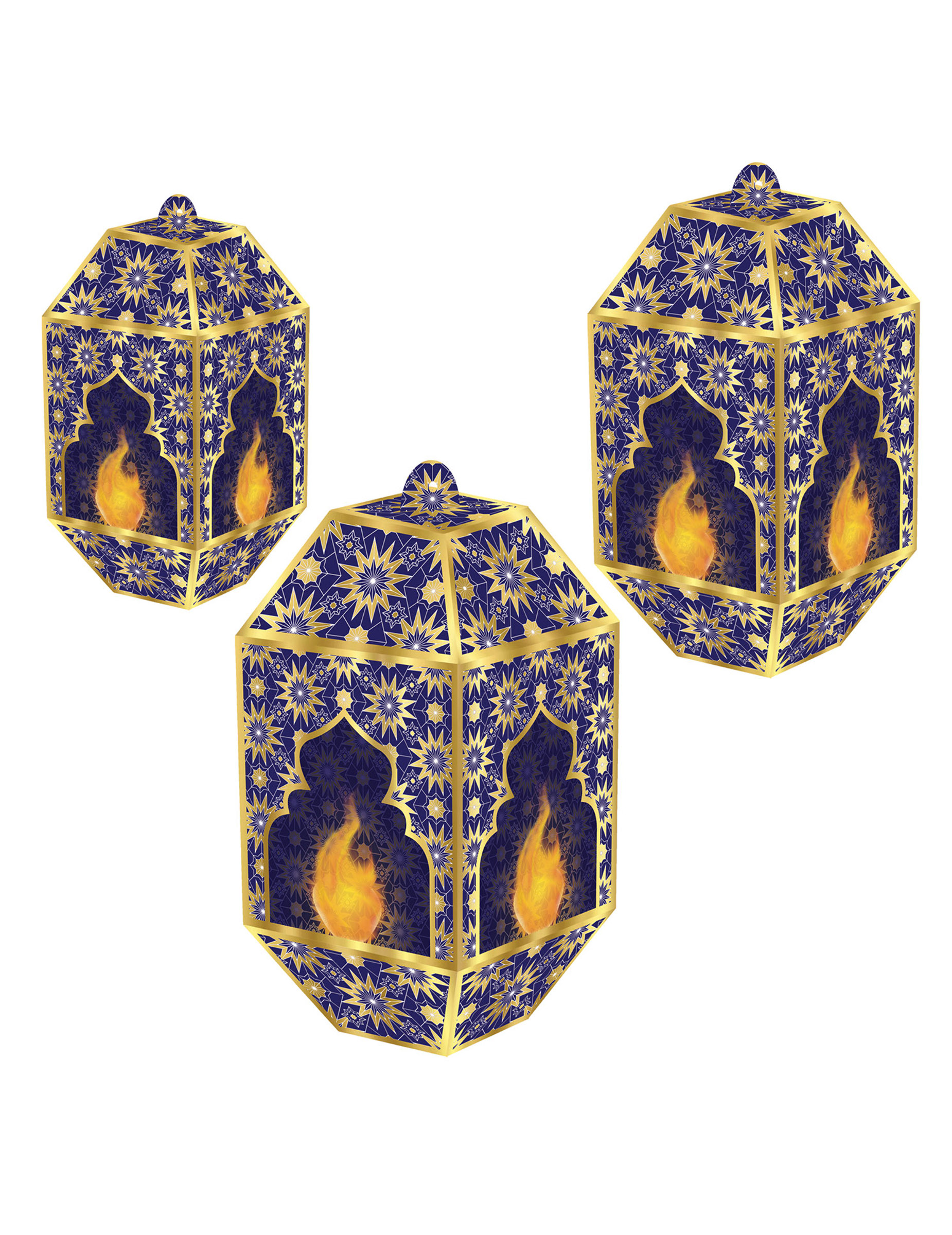 3 Eid Mubarak Papierlaternen blau + gold 20