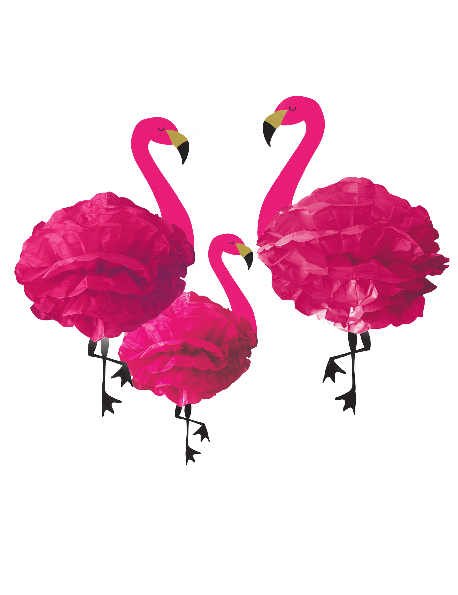 3 Flamingo-Hängedekorationen aus Papier 49 cm Tropen-Party