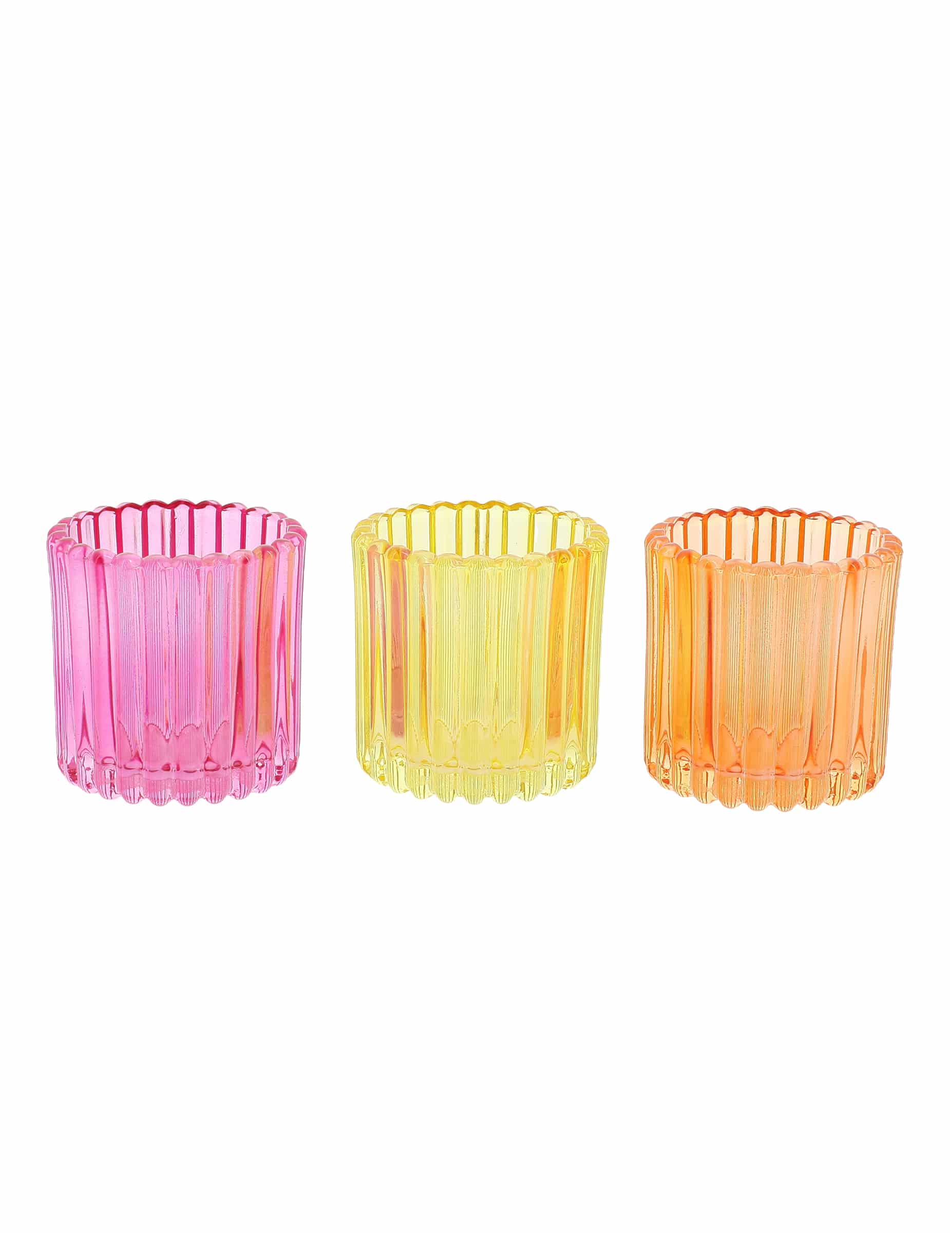 3 Glas-Windlichter in Rosa