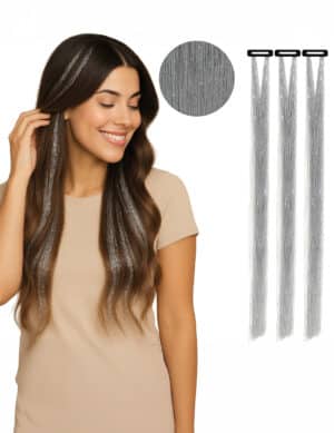 3 Lametta Haarsträhnen Silber Set für alle