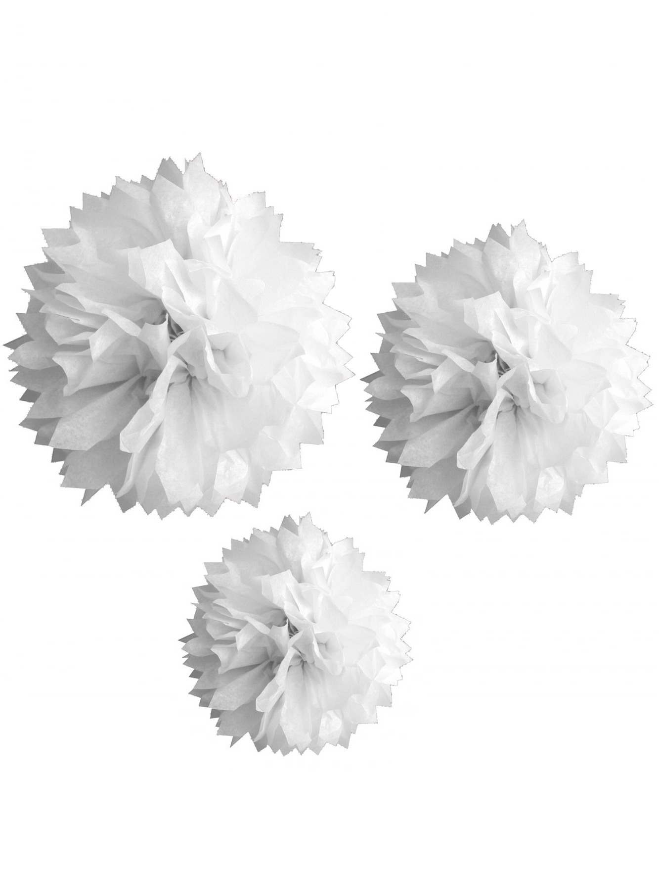 3 Papier-Pompons Weiß Set weiß