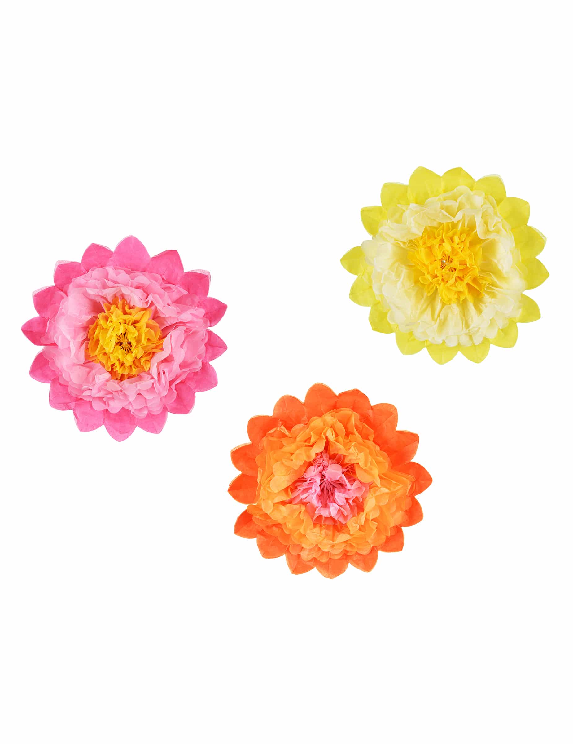 3 Riesen-Blumen aus Papier Rosa Gelb Orange 35 cm Hängedeko