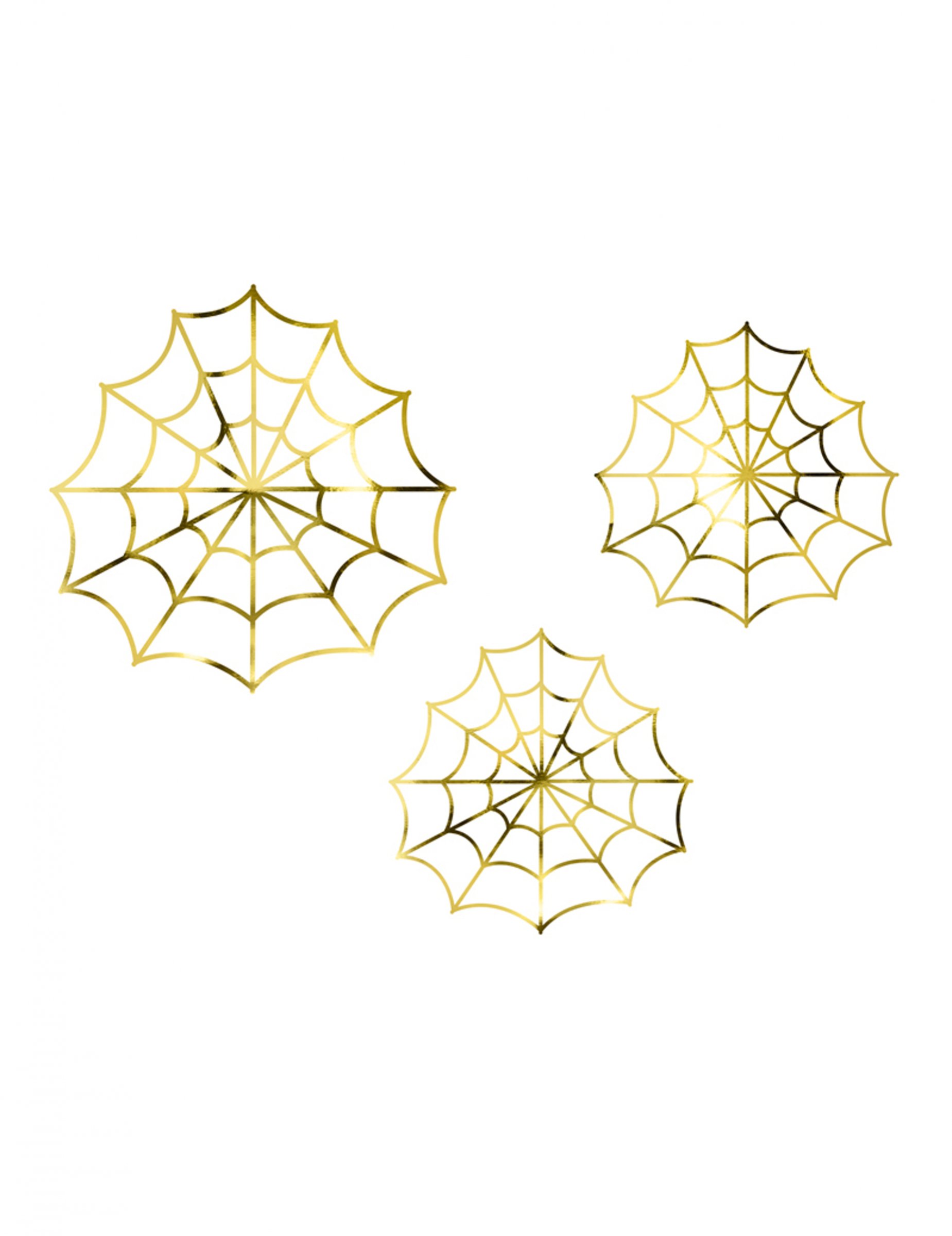 3 Spinnennetz Papier-Dekorationen in Gold-Metallic