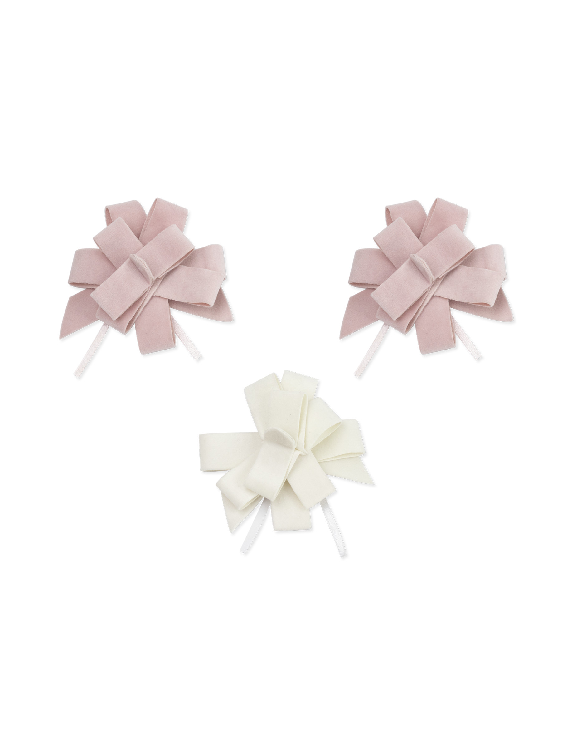 3 Ziehschleifen Samt rosa + weiß 9 cm für die Taufe