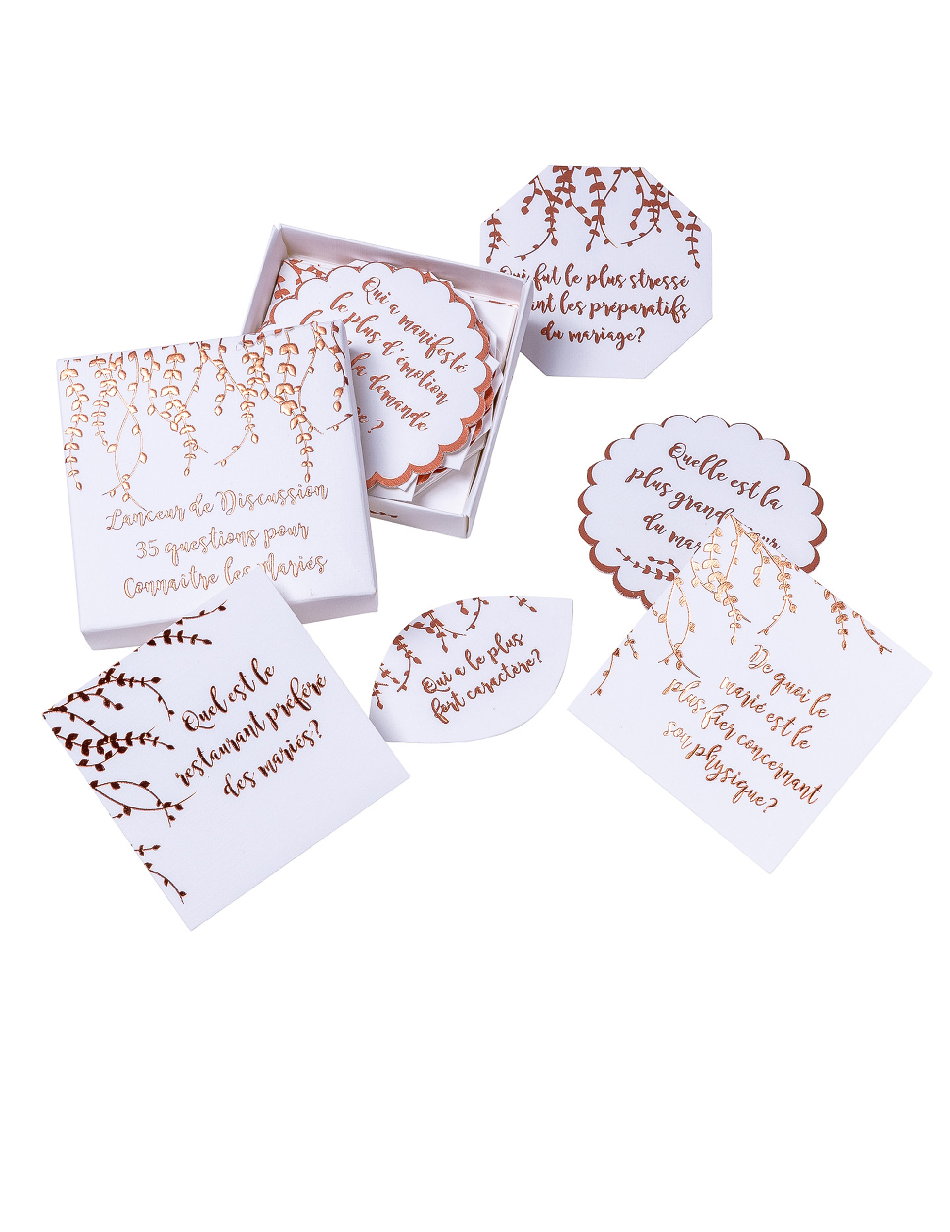 35 Gesprächskarten Botanik Rosegold 7x7 cm für Hochzeitsspiele