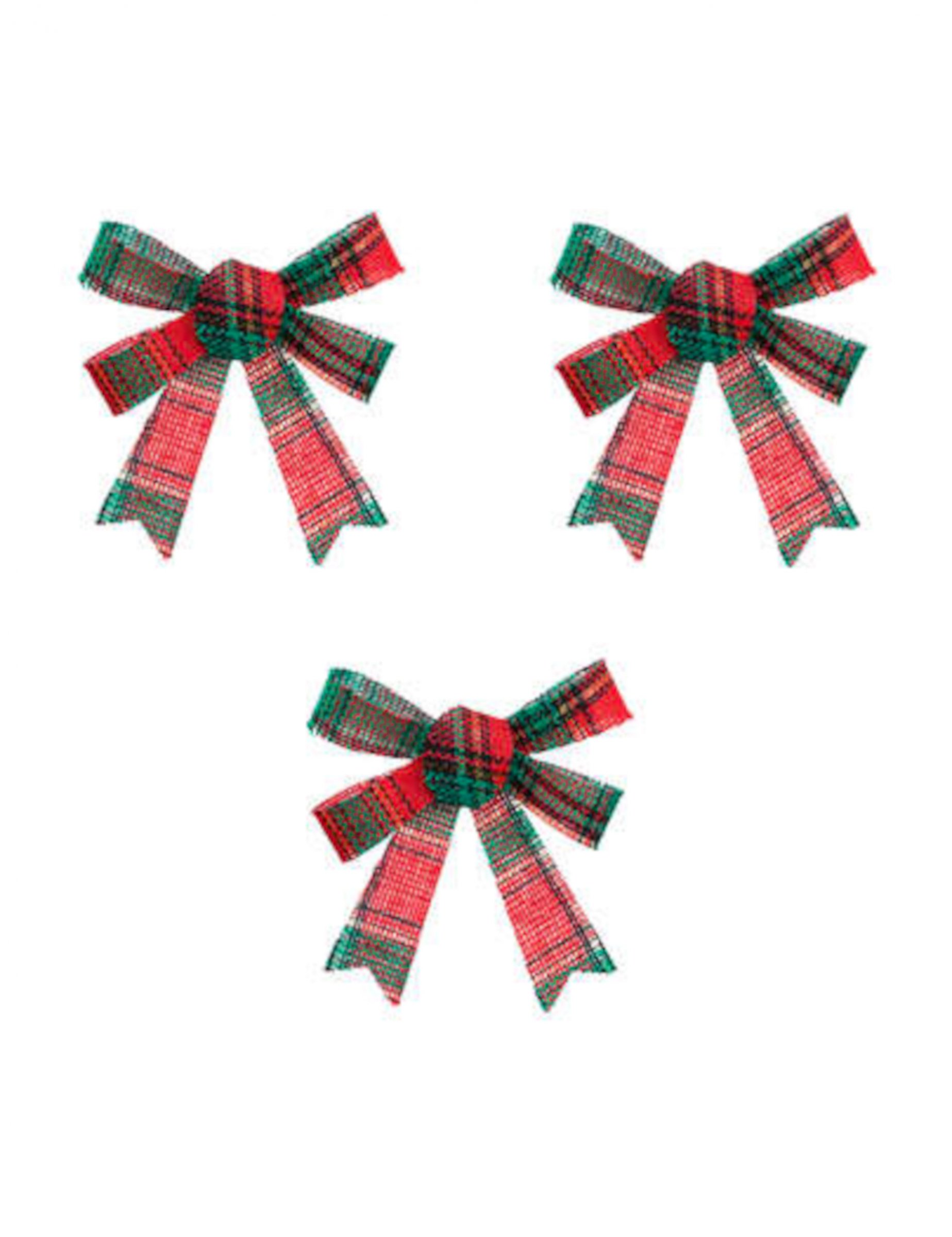 3er Pack Weihnachts-Schleifen Tartan-Muster Grün + Rot 10 x 12 cm