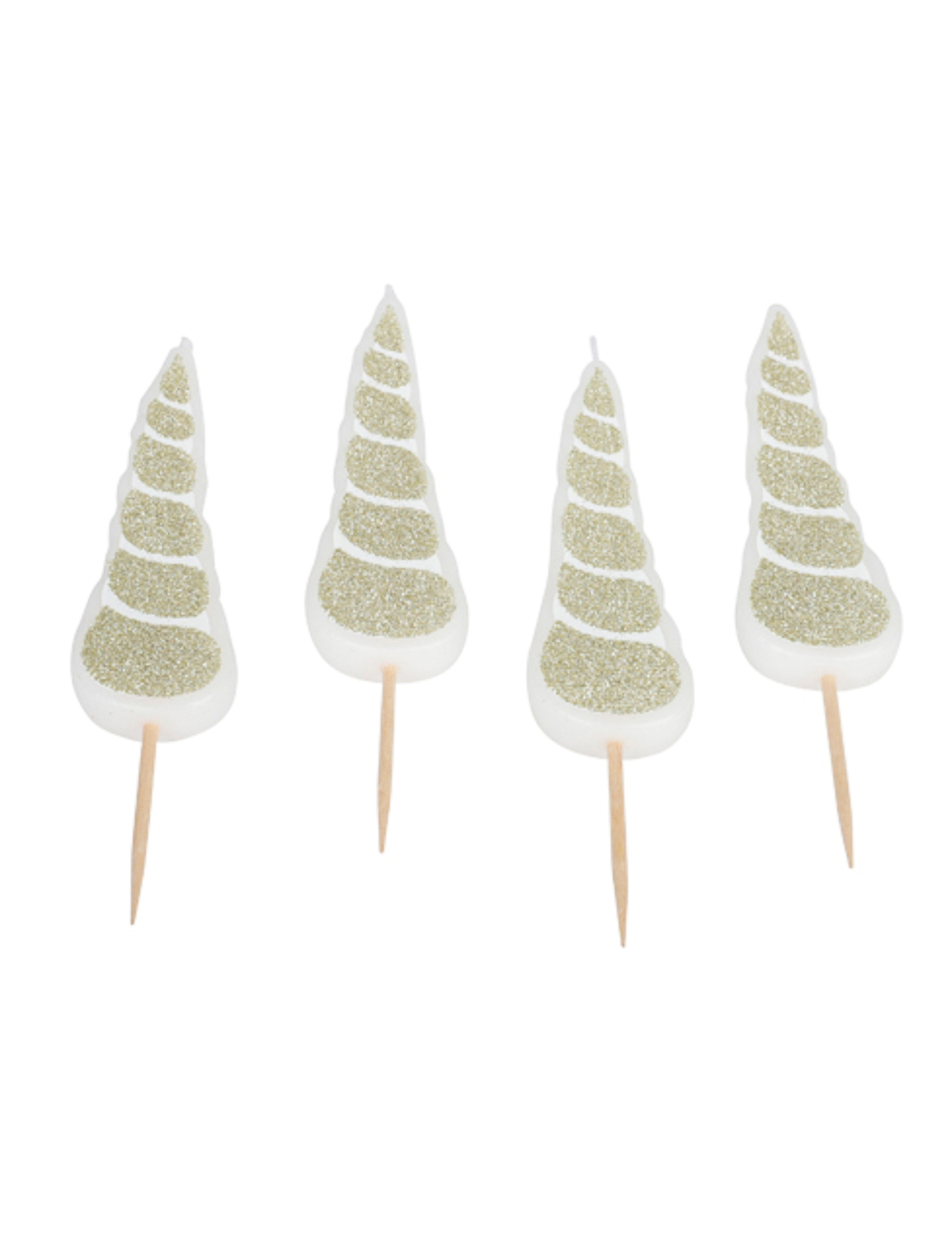 4 Einhorn-Horn Kerzen 10cm Glitzer Champagner