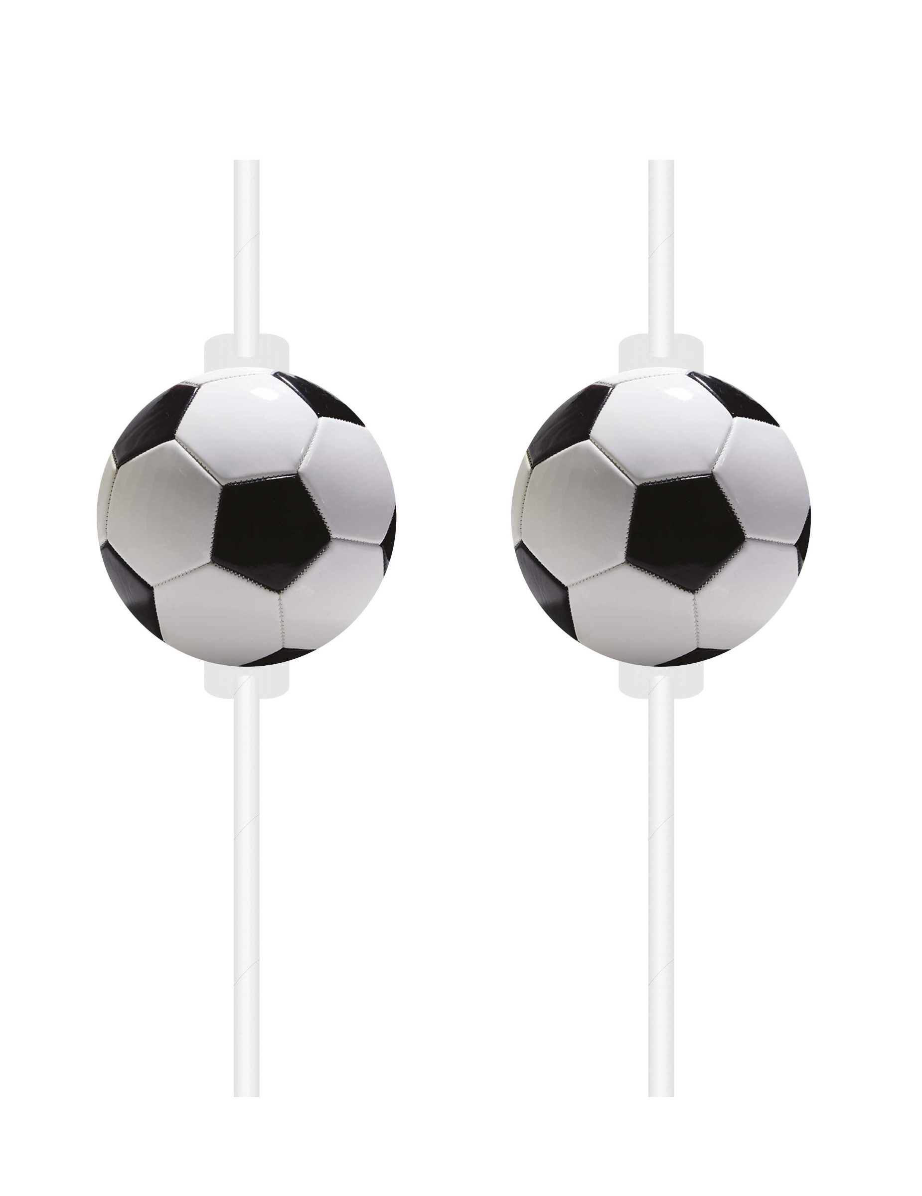 4 Fußball-Trinkhalme aus Pappe mit Ball-Aufsatz