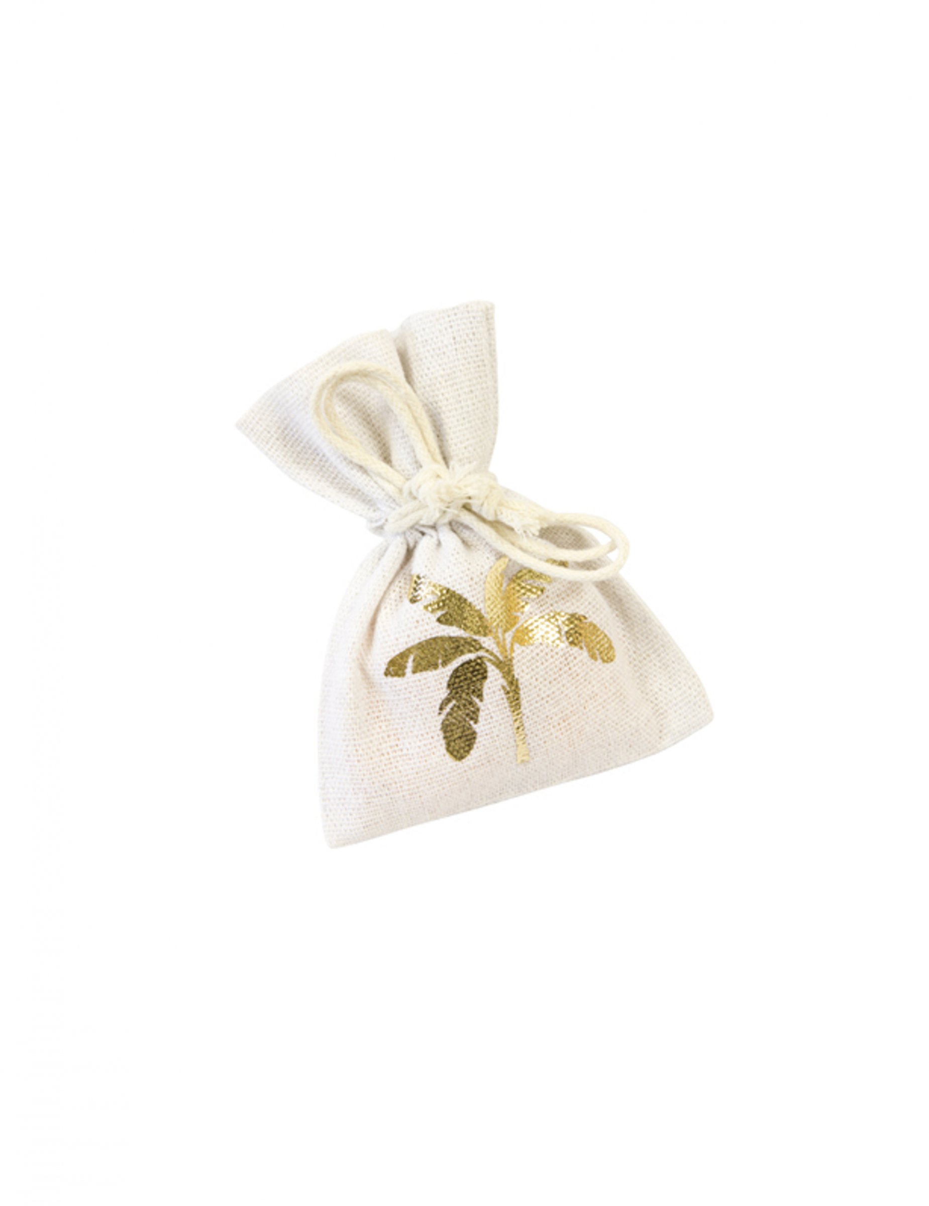 4 Gastgeschenk-Säckchen Palme Metallic 10x8cm Weiß