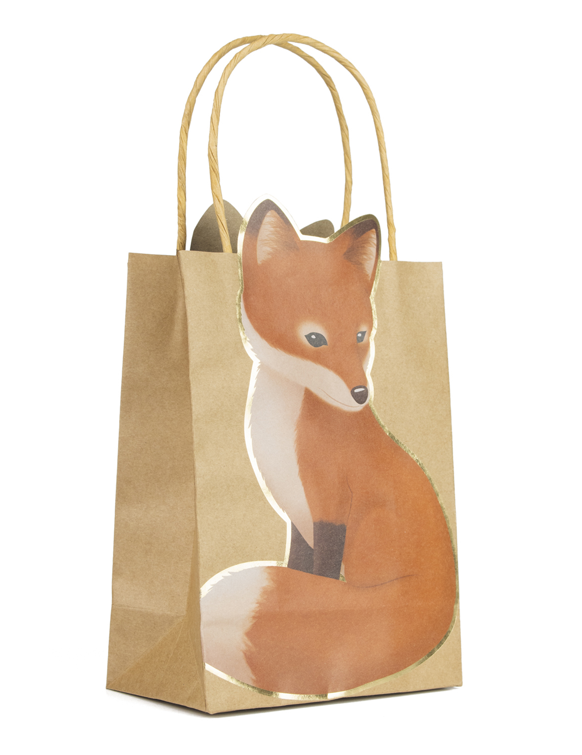 4 Geschenktüten aus Kraftpapier Wald-Fuchs 28 x 15 cm mit Griffen