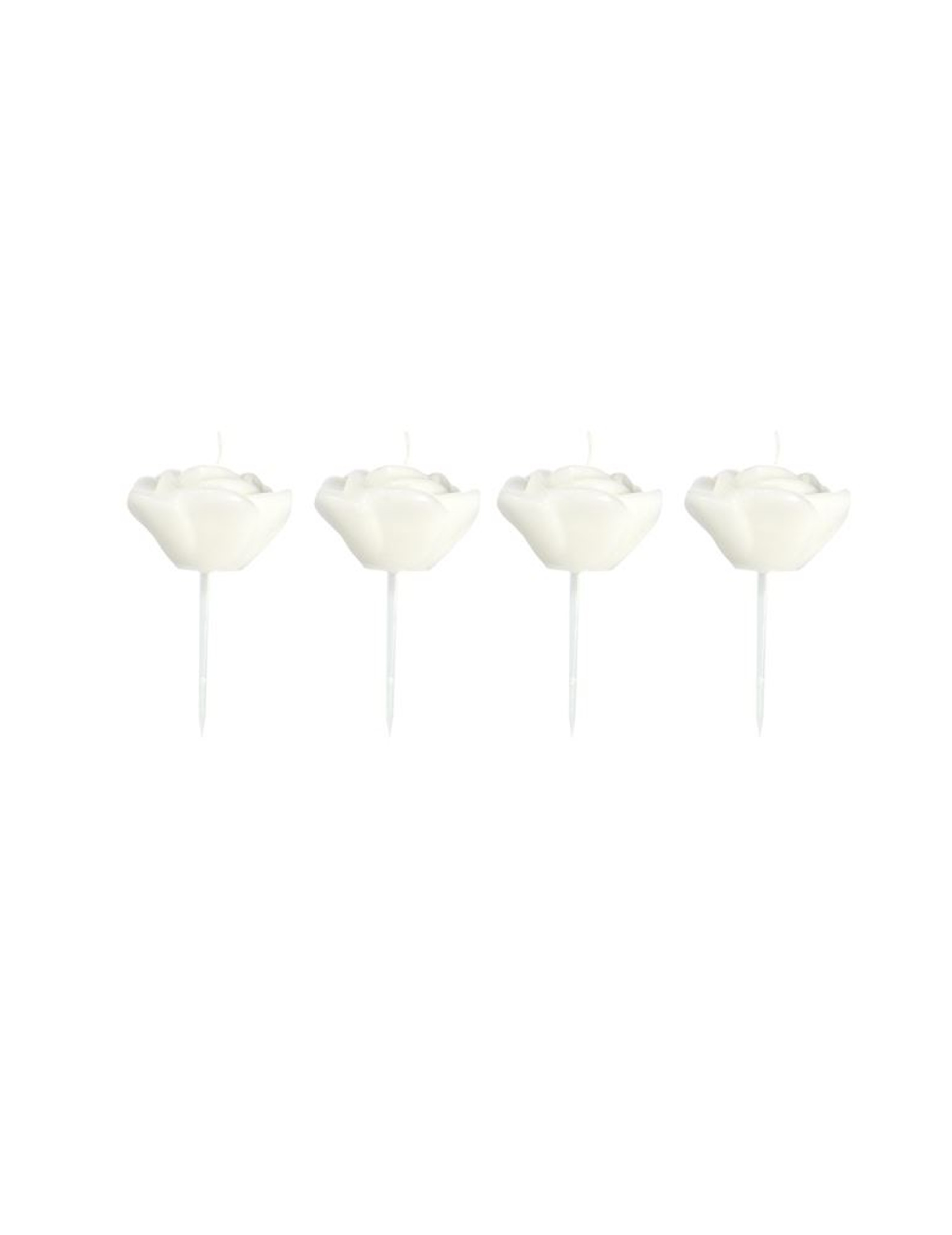 4 Kerzen in Form weißer Rosen am Stab 13 cm