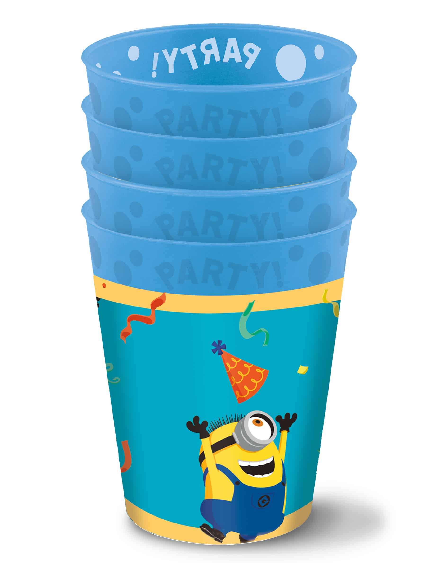 4 Partybecher Minions Mehrweg blau