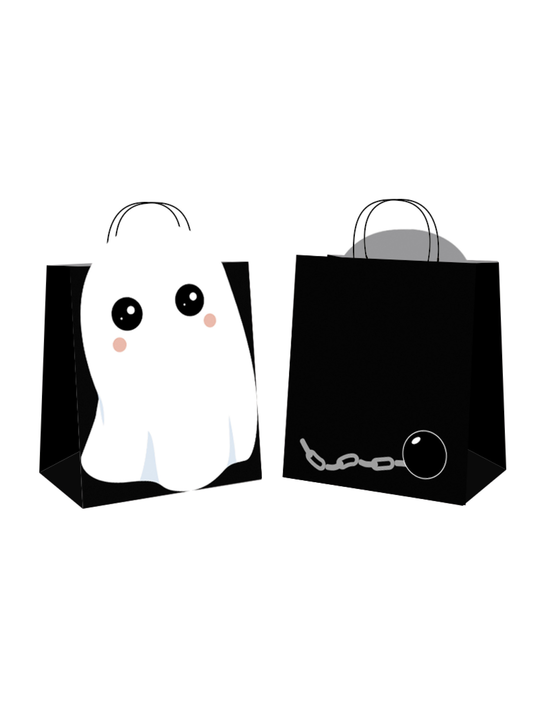 4 Schwarze Papiertüten Süßes oder Saures Sweety Ghost mit Relief-Gespenst