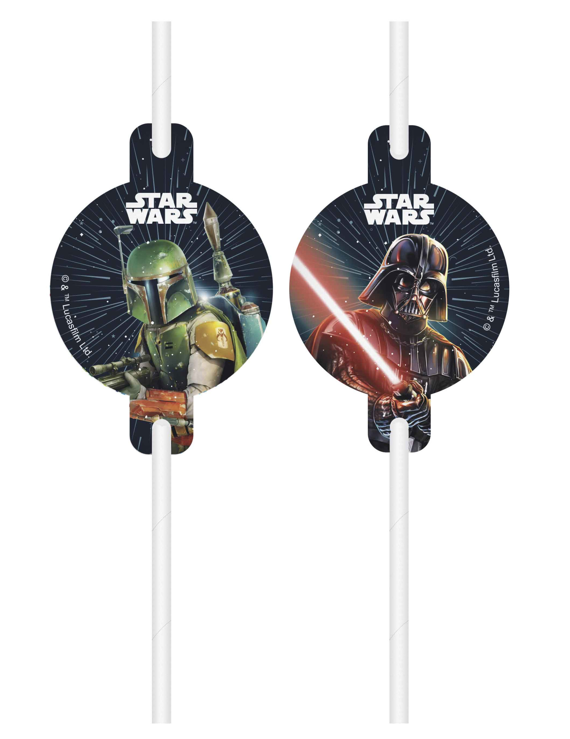 4 Star Wars Galaxy Strohhalme mit Medaillon weiß