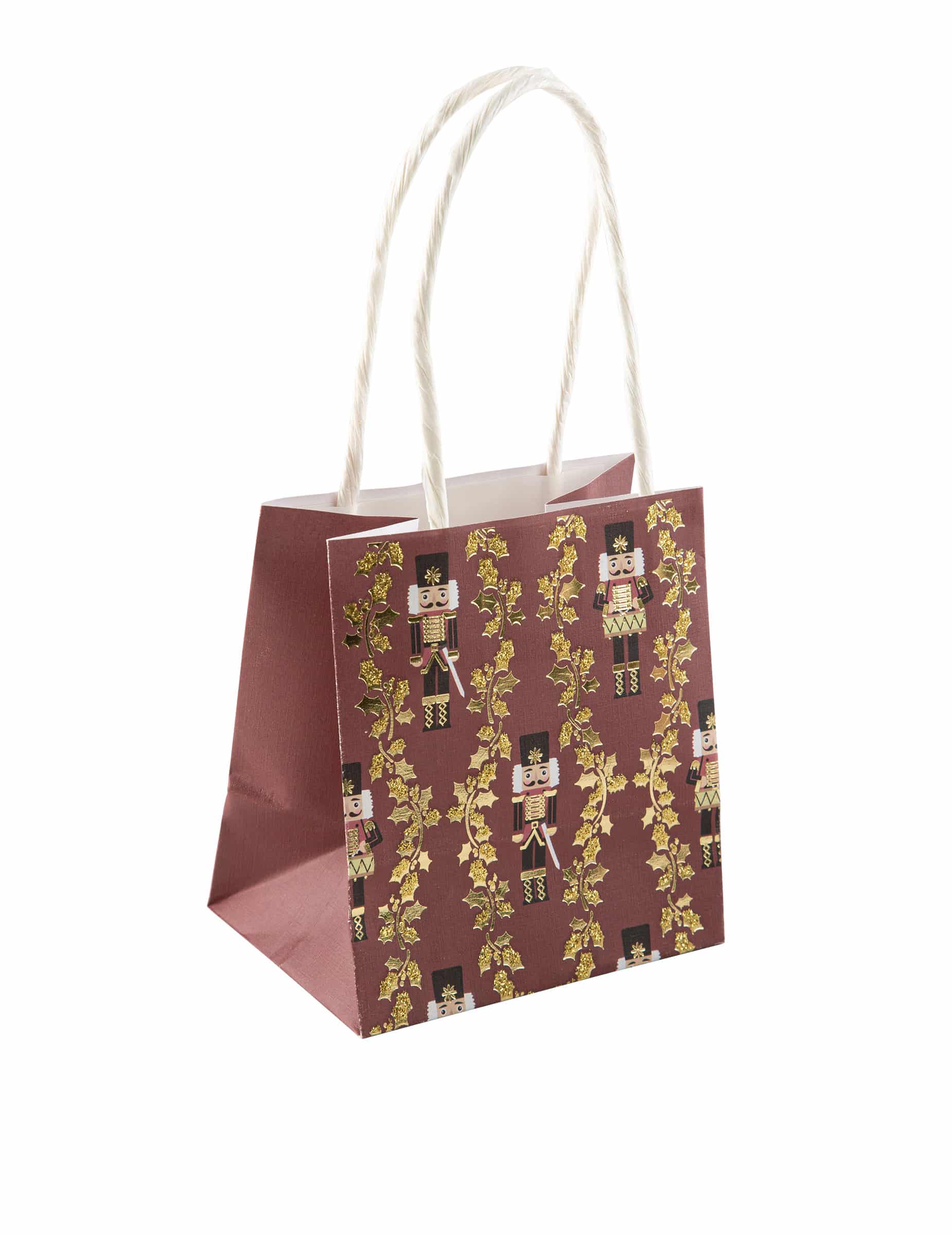4 festliche Nussknacker Geschenktüten bordeaux mit Glitzer 10 x 11 x 7 cm