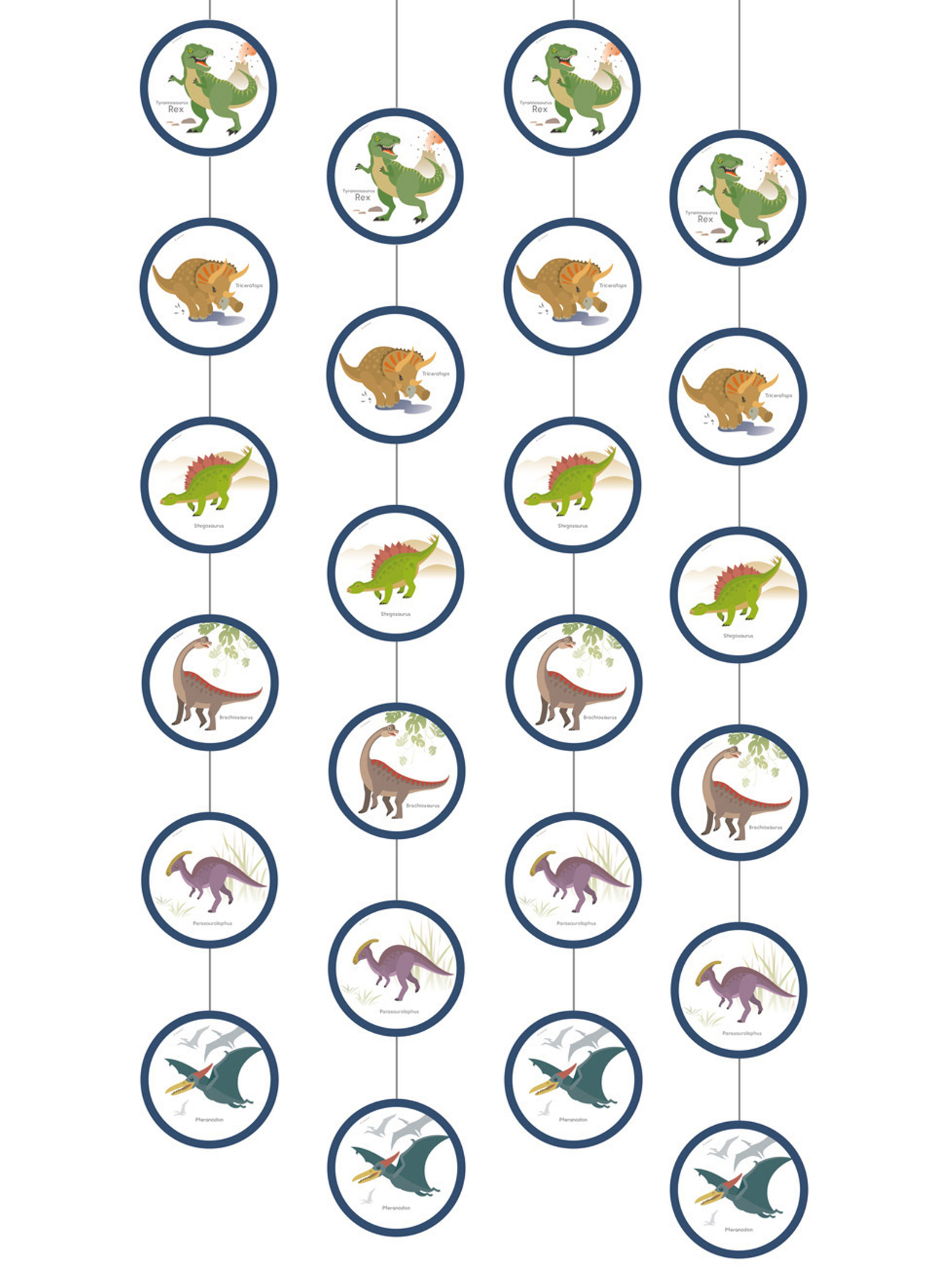 4 riesige Dinosaurier-Hängedekorationen 170 cm für Kindergeburtstage