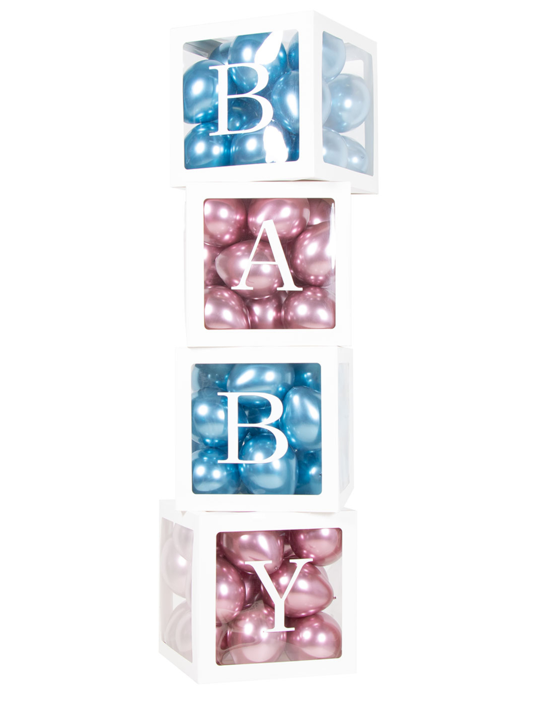4 weiße Ballon-Boxen aus Karton Baby 30 cm