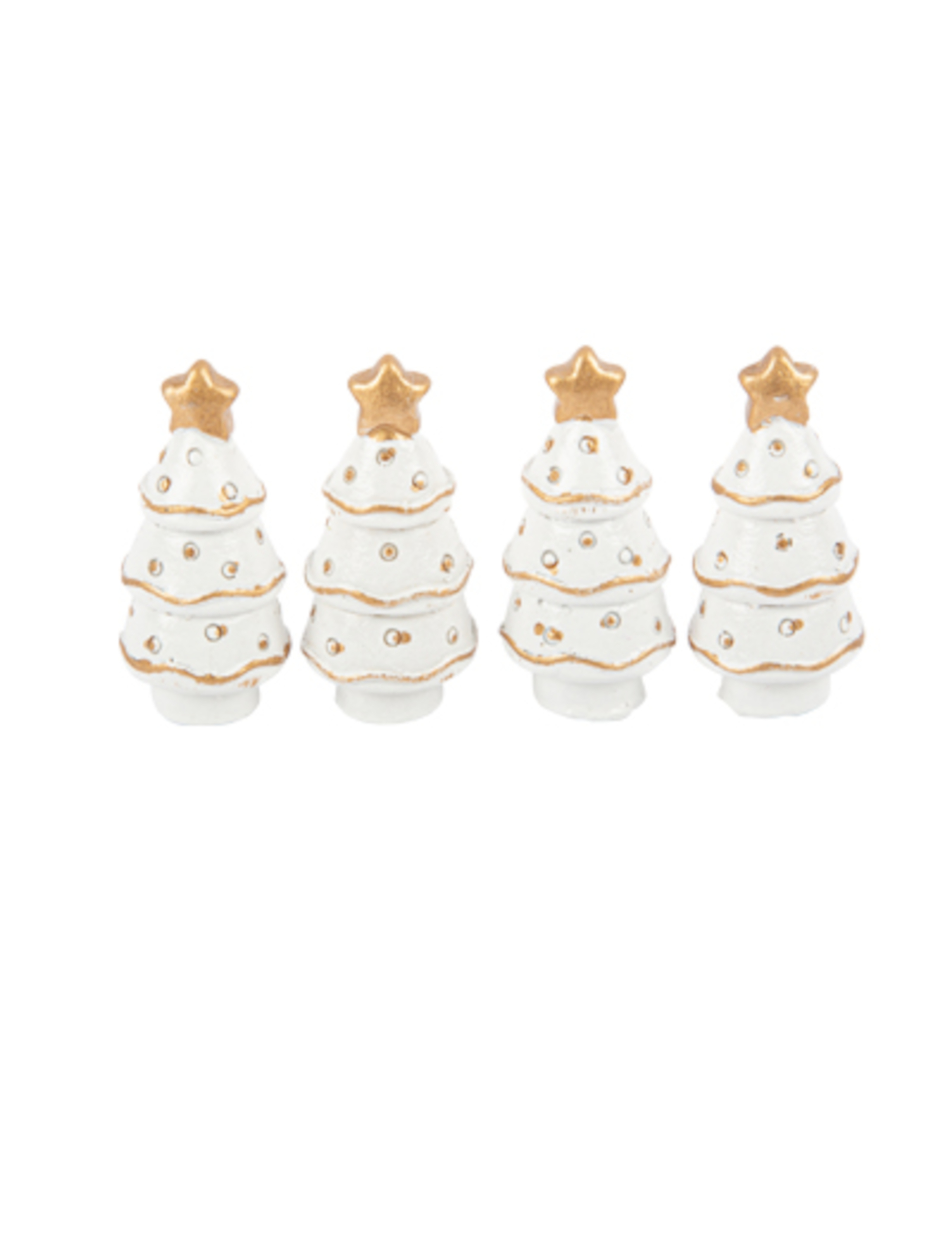 4er Set Mini Tannenbäume Weiß-Gold Tischdeko Harz 3x3 cm
