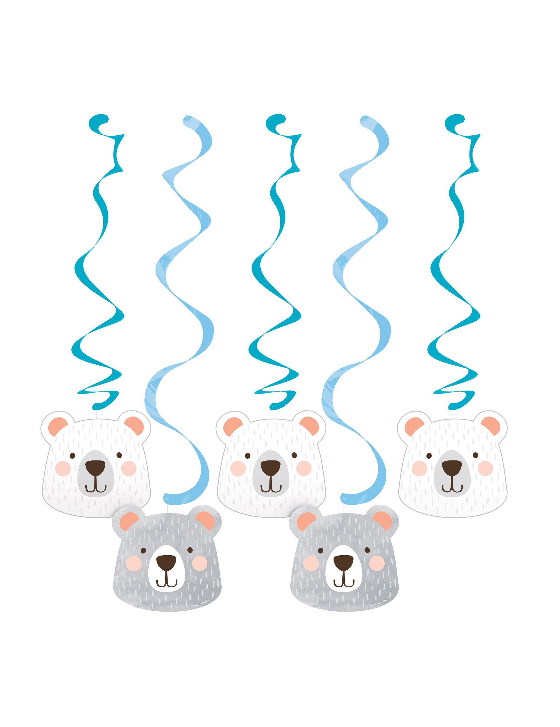 5 Bären-Spiralhänger Babyparty Deckendeko aus Pappe