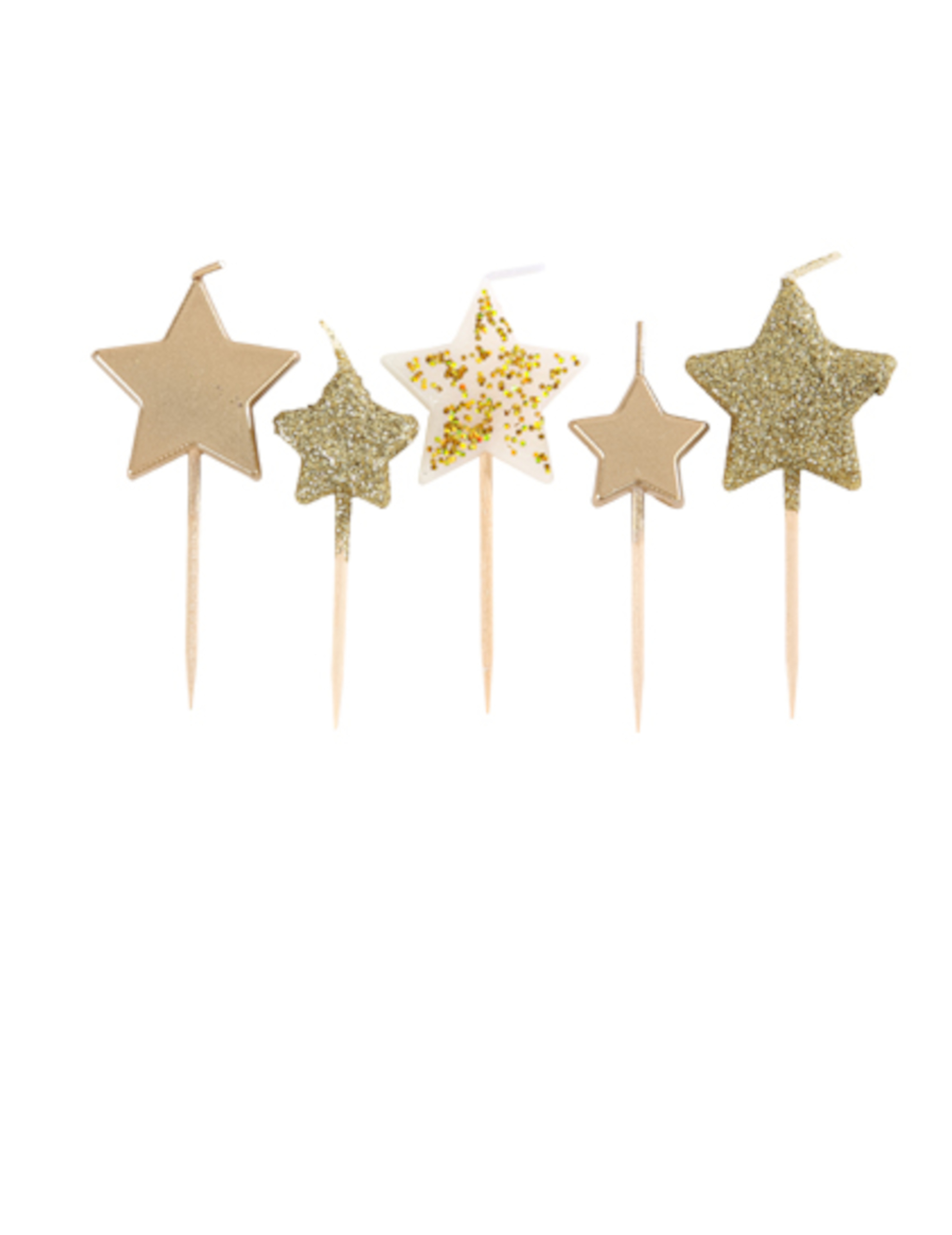 5 Sternenkerzen am Stab Gold-Farbverlauf 7 cm mit Glitzer