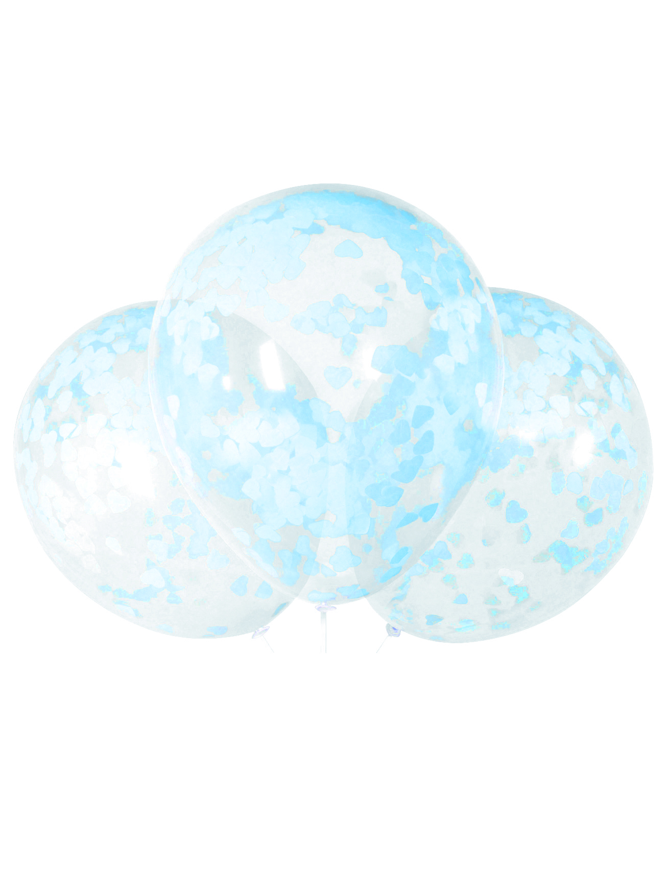 5 Transparente Latexballons mit blauen Herz-Konfetti 40 cm Babyparty Deko