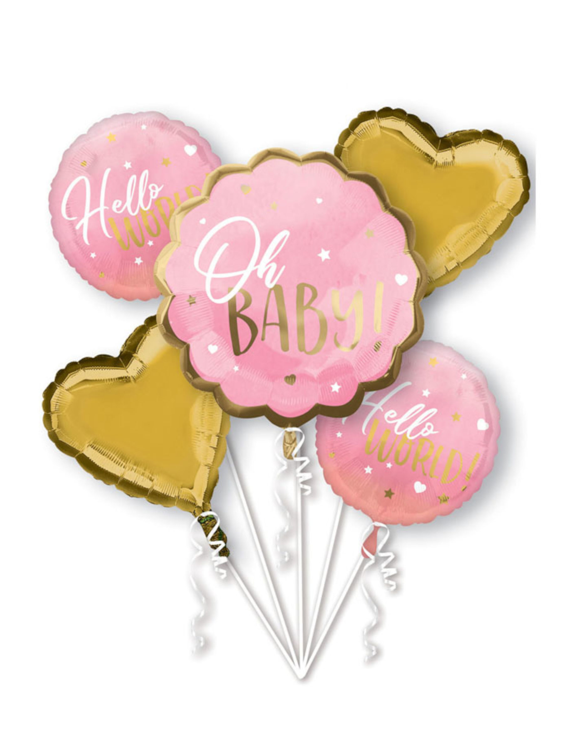 5-teiliges Folienballon-Set Oh Baby Rosa und Gold für Babyparty