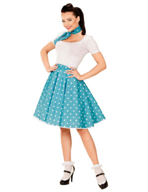 50er Jahre Petticoat-Rock und Halstuch Dots blau-weiss