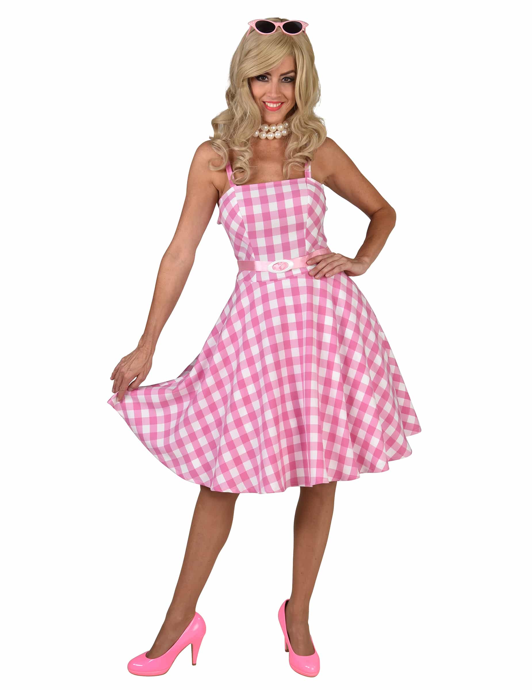50er-Jahre-Puppe Kleid Vichy rosa Damen
